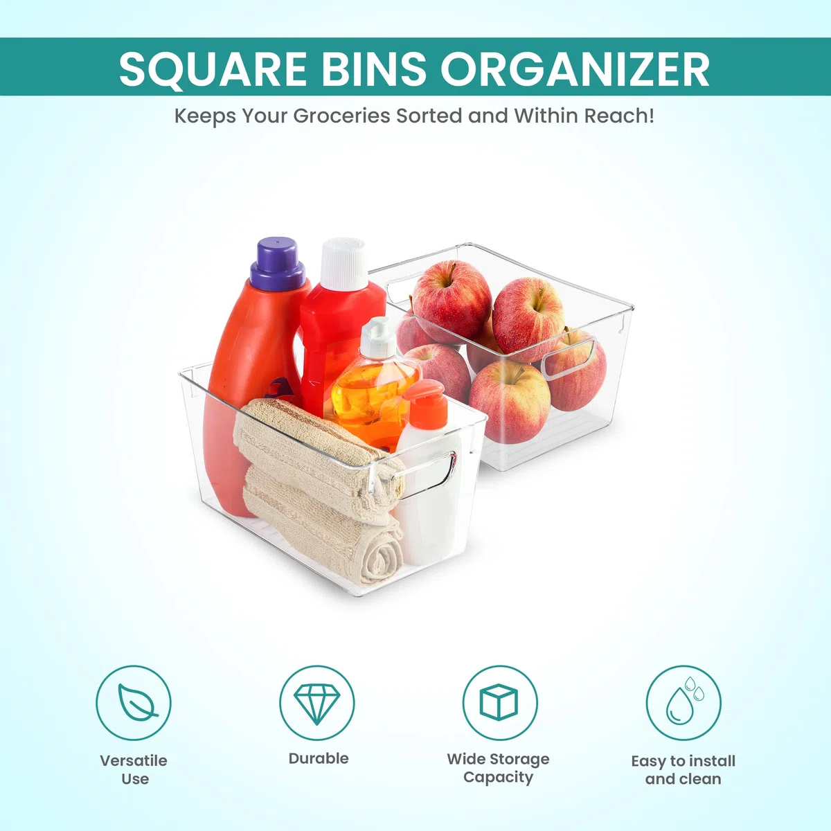KICHLY Pantry Organizer, 6er-Pack Kunststoffbehälter mit Griffen für Küche, Schrank, Kühlschrank und Regal, BPA-frei, stapelbare Vorratsbehälter