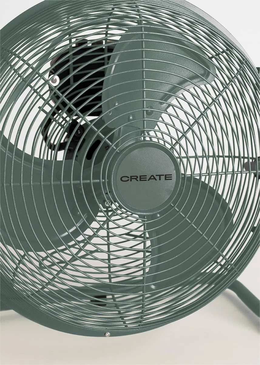 CREATE / AIR FLOOR RETRO/Industrieller Bodenventilator/Grün-Sage Ventilator, 16 Zoll, starker Luftstrom, 3 Geschwindigkeiten, leise, leicht, rutschfeste Standfüße