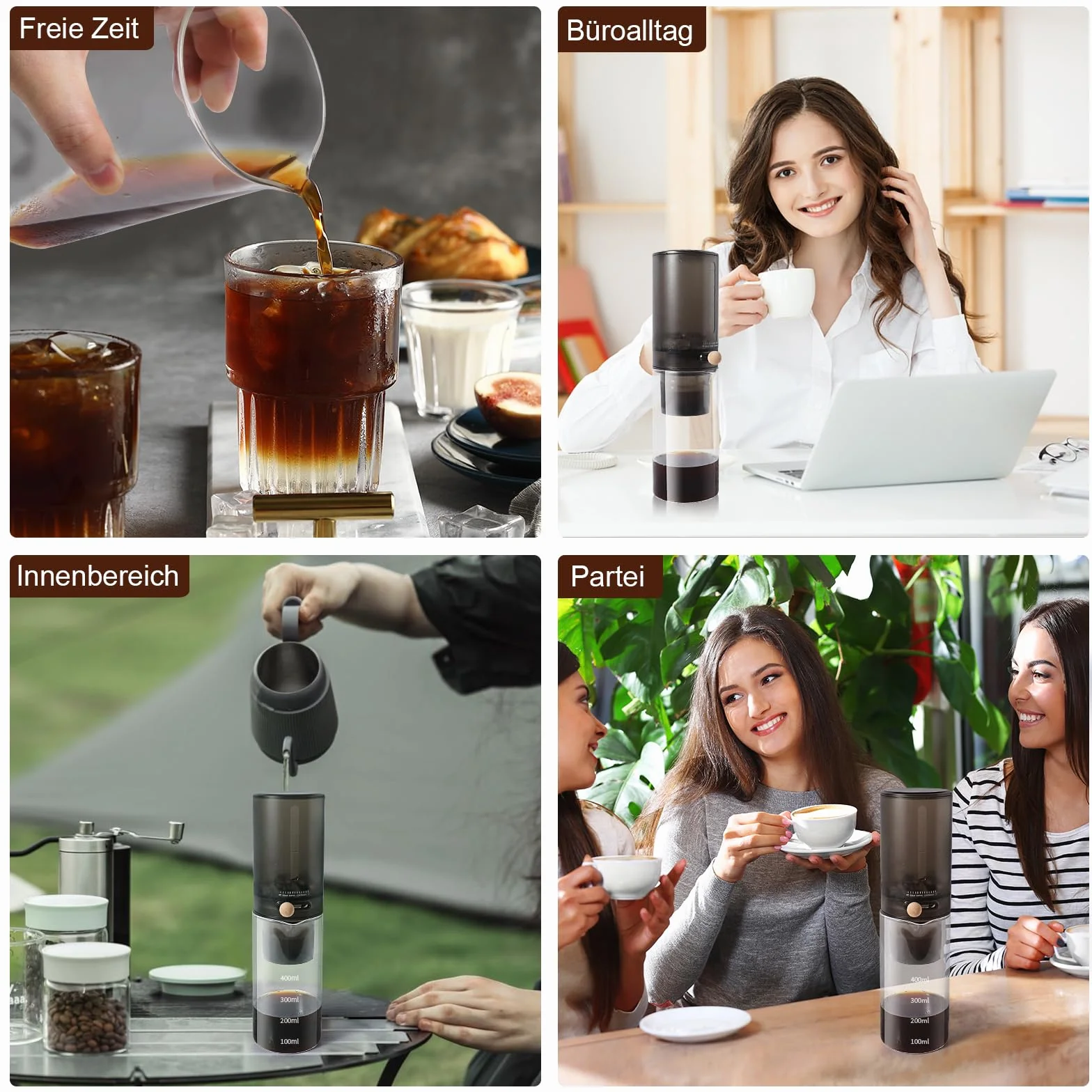 Cold Brew Kaffeemaschine, (4 Tassen/600ml) Kaffeemaschinen FüR Cold Brew Coffee, Kaffee Kaltgetränke Maschine, Tropfkaffeemaschinen, Einstellbare Tropfrate, Kommt Mit 100 Filterpapier.(Black)