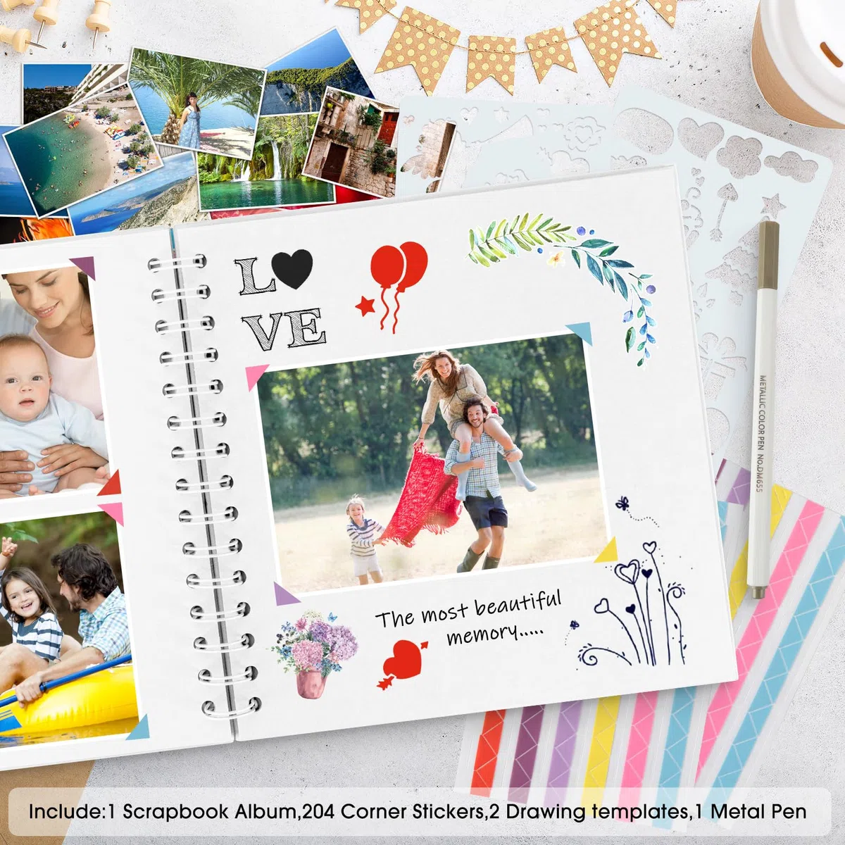 Fotoalbum zum Selbstgestalten und Einkleben 24x24cm, DIY Scrapbook Album 80 Seiten Spiralalbum Fotobuch, Fotoalben Gästebuch Für Geburtstag Hochzeit (Weiß)