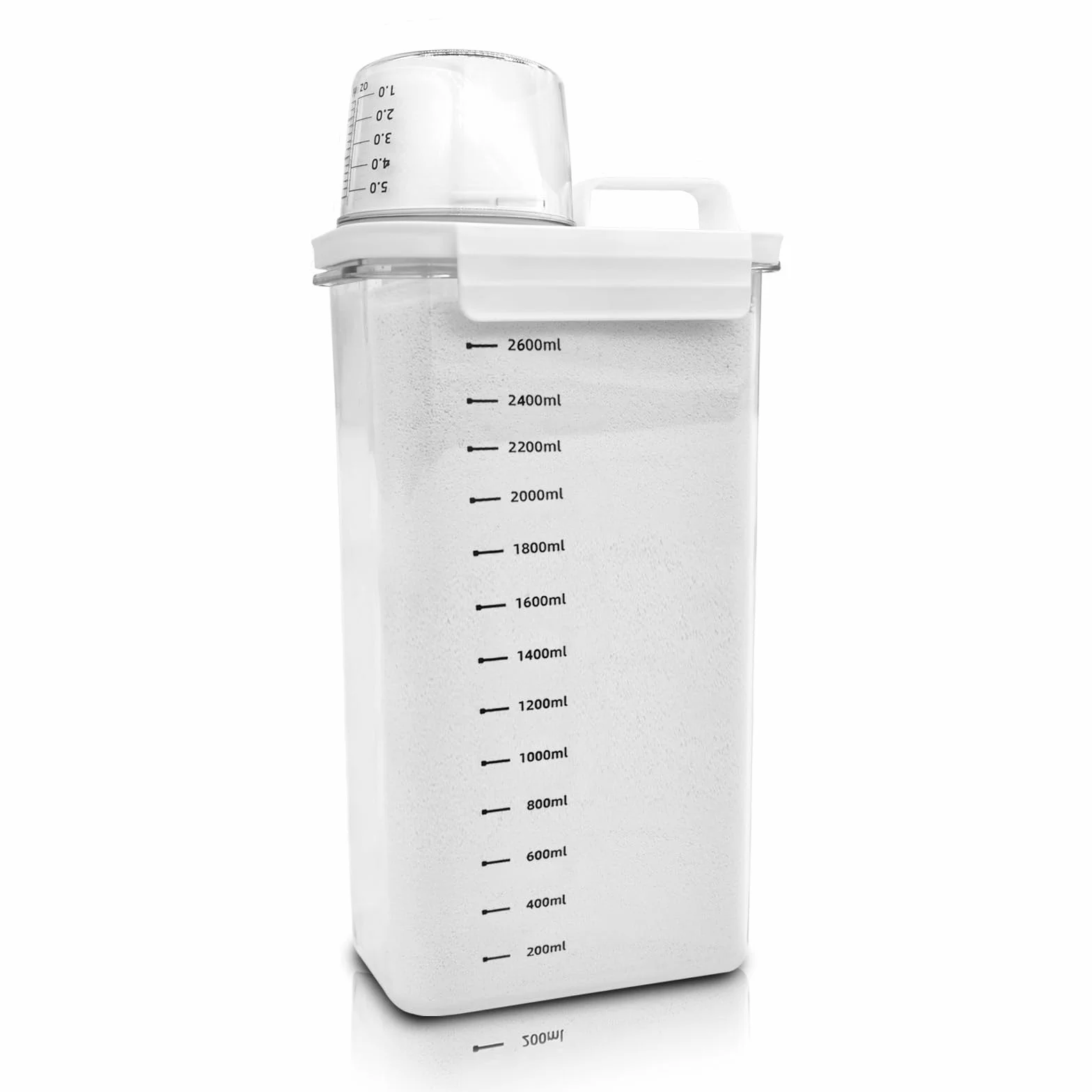 Luftdichter Waschmittelspender Mit Messbecher, Waschpulver Aufbewahrungsbox, PET Kunststoff Klar, BPA-frei, mehrzweck-waschpulver-spender für Waschmittel, Getreide (2900ml)