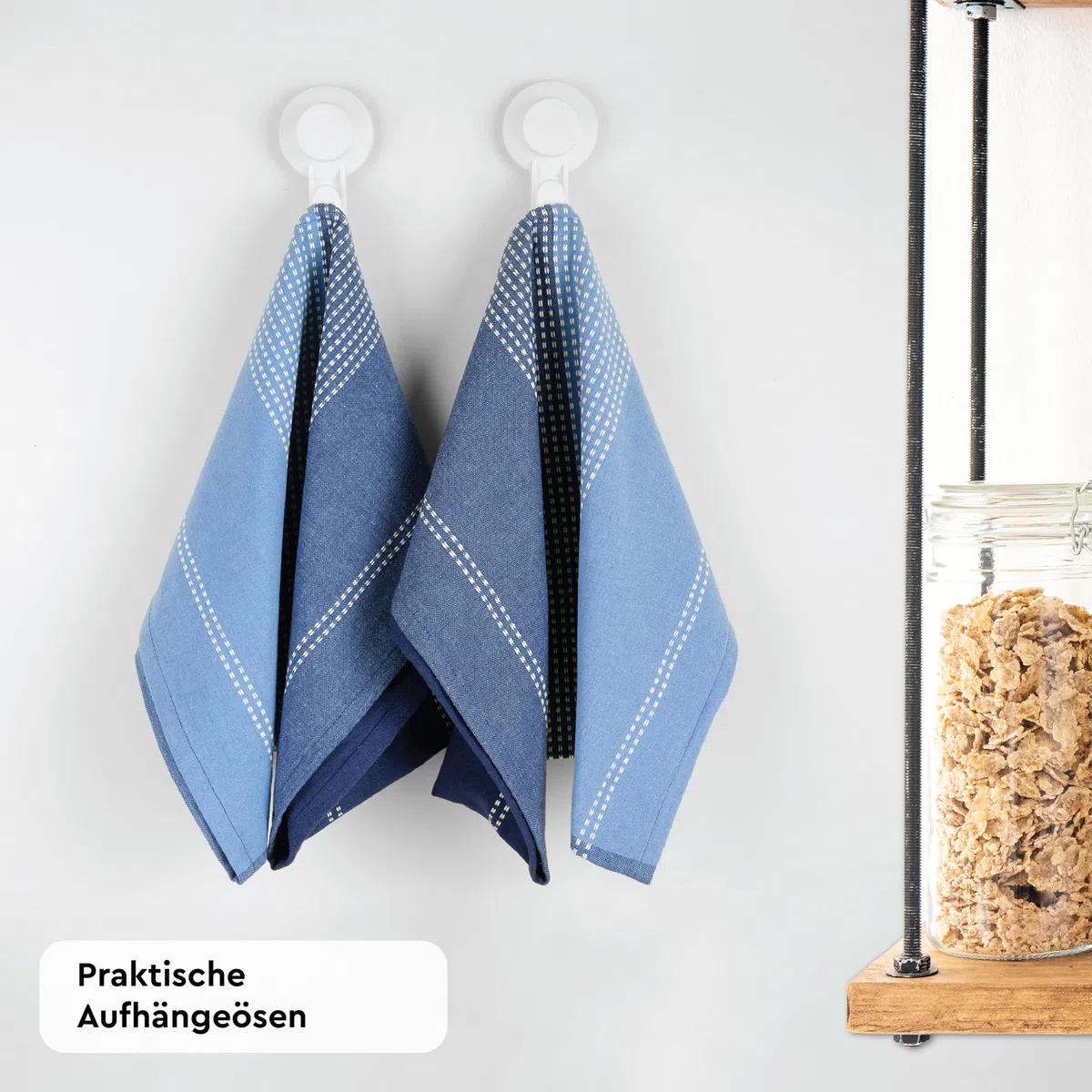 Encasa XO Baumwoll-Küchentuchset - Super saugfähige Geschirrtücher & Spültücher 70x45 cm zum Abwaschen, Geschirr Trocknen und Reinigen - 4er-Pack - Blau
