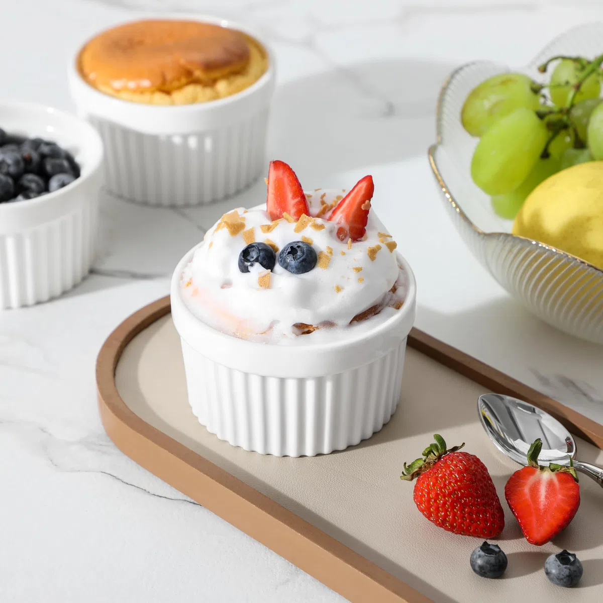 MALACASA, Serie Ramekin, Creme Brulee Schälchen 6er Set, 200ml Souffle Förmchen zum Backen, Souffleeförmchen Backofenfest, Ofenfeste Creme Brulee Schalen, Mini Auflaufform 9,4x5,1cm Weiß