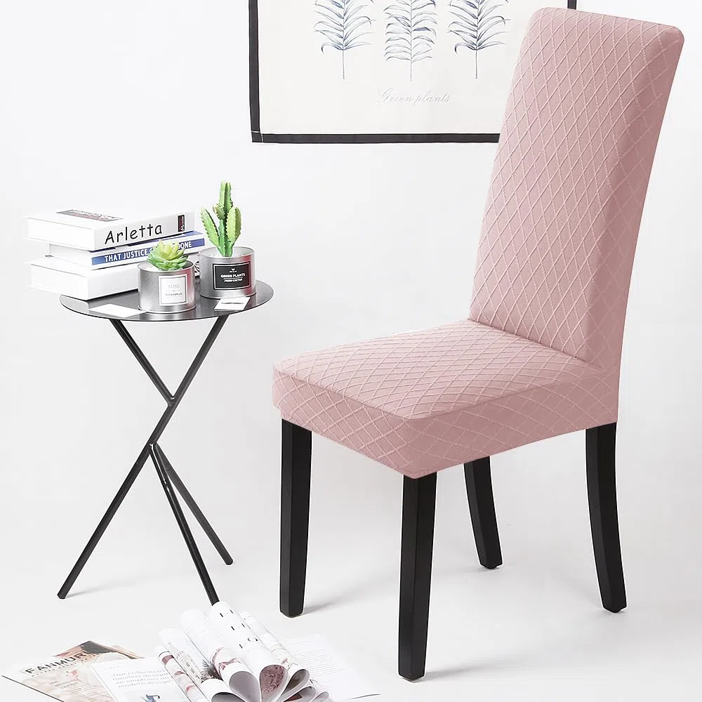 Stuhlbezüge Modern 4er Set Universeller Stuhlhussen Elastischer Stretchbezug, abwaschbarer Jacquard Bezug mit Rutschfestheit & Atmungsaktivität , Spannbezug ideal für Events und Deko Bankett (Rosa)