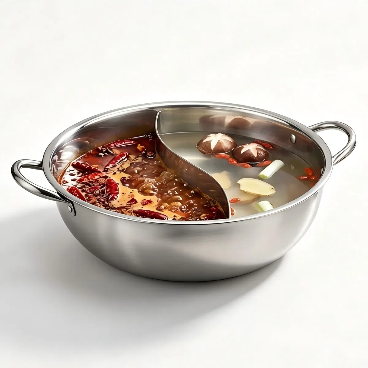 Dual-Flavor Stainless Steel Chinese Hot Pot, Heat-Proof Handle, Easy to Clean, ichuan Doppelter Feuertopf für Induktions, Gas, Elektroherd & Ceranfeld