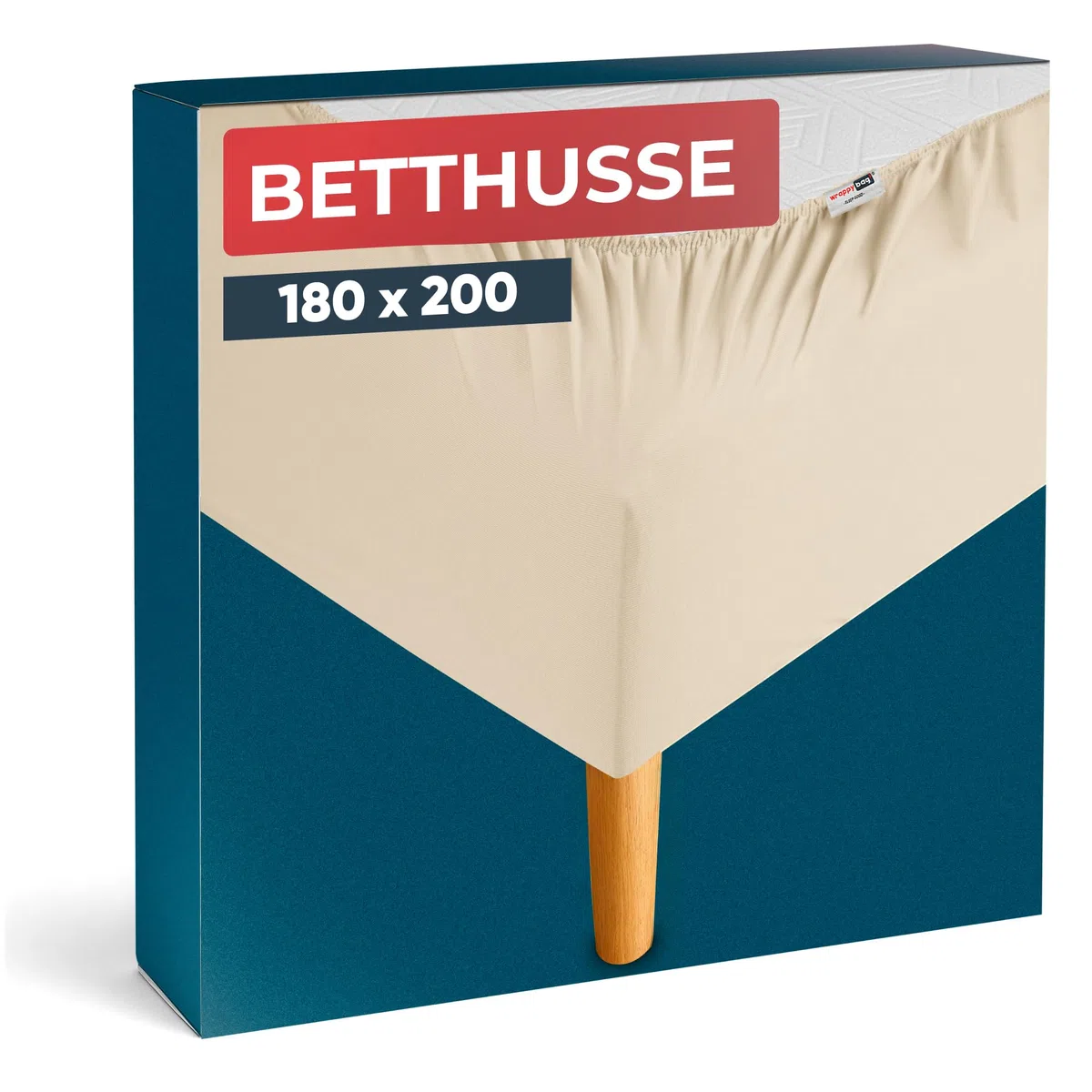 Wrappybag Bettumrandung 180 x 200 cm – Neuer Look für Ihren Alten Bettrahmen – Bettrahmenbezug Hellbeige – Betthusse in 6 Größen erhältlich