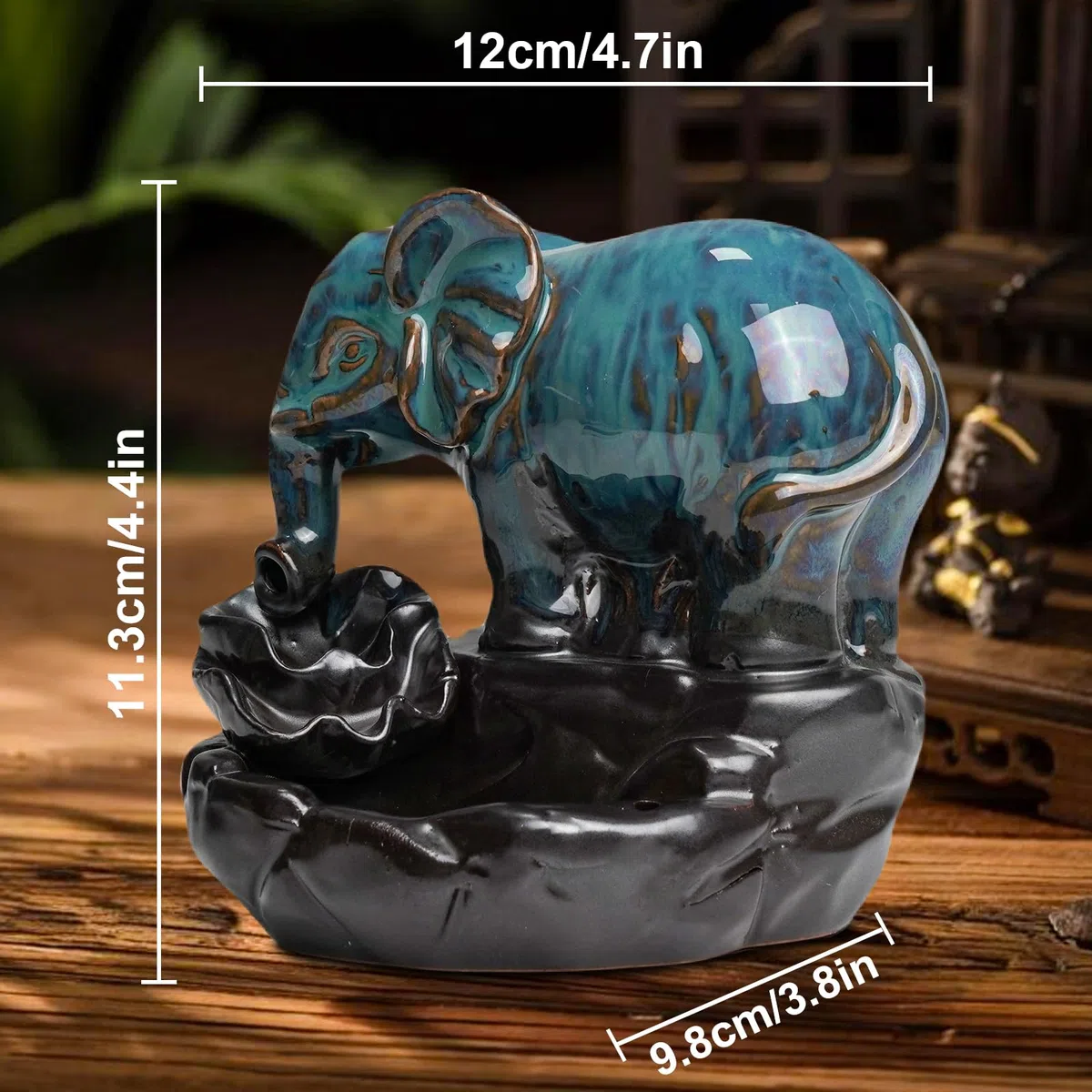 ZONSUSE Elefant Rückfluss Wasserfall Räuchergefäß,Elephant Incense Stick Holder,Elefanten Keramik Reflow Räuchergefäß,für Yoga Achtsamkeits Meditation (Elefant)