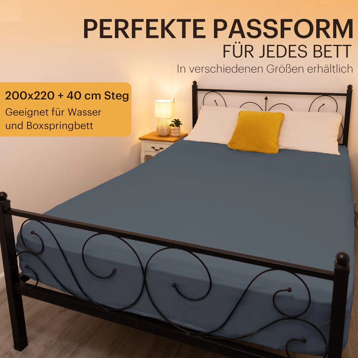 NatureMark Basic Boxspringbett & Wasserbett Spannbettlaken 200 x 220 cm - 40 cm Steghöhe - 200x220cm Spannbetttuch - 100% Baumwolle, Anthrazit/Dunkel grau