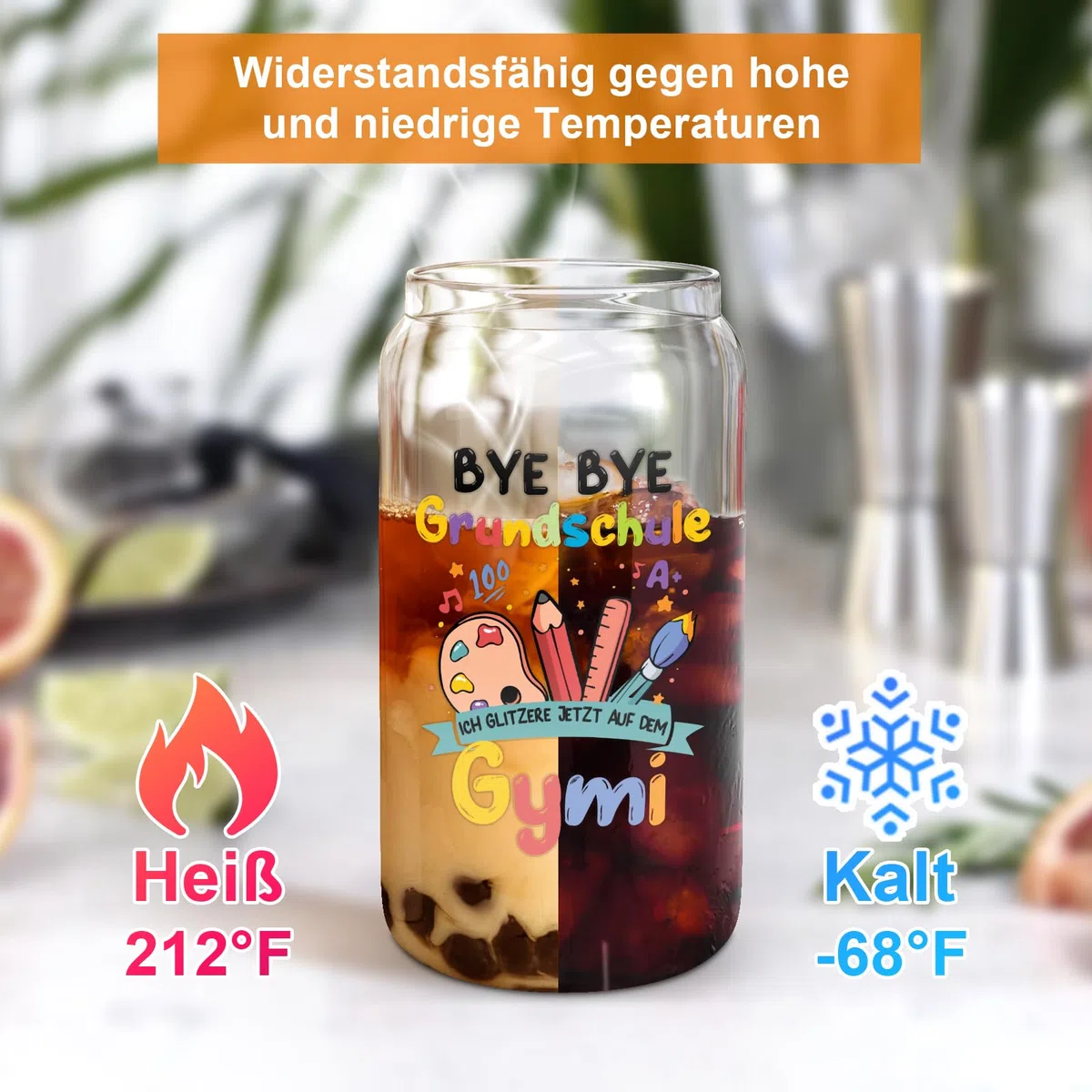 Joymaking Trinkgläser mit Deckel und Strohhalmen für Eiskaffee Cocktails Fruchtlikör Eistee Soda 17oz, Geschenke für Weiterführende Schule, Gymnasium Einschulung, 5 Klasse Geschenk Mädchen Jungen