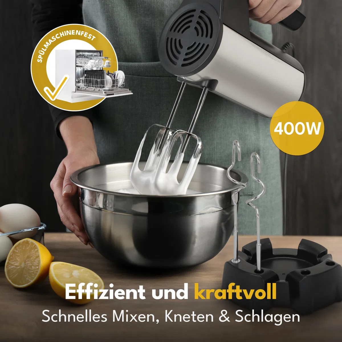 LEBENLANG 400W Handmixer Handrührgerät - 5 Stufen & Turbo Inkl. Standhalterung I Hand Mixer Handrührer Rührgerät Rührmaschine Küche I Mikser electric Handrührgeräte Küchengeräte Handmixe Mixer Küche