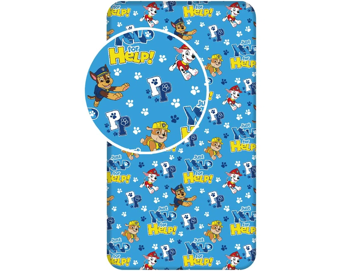 Paw Patrol Chase Marshall Just Yelp for Help Bettlaken, Spannbettuch 90 x 200 + 25 cm, 100% Baumwolle