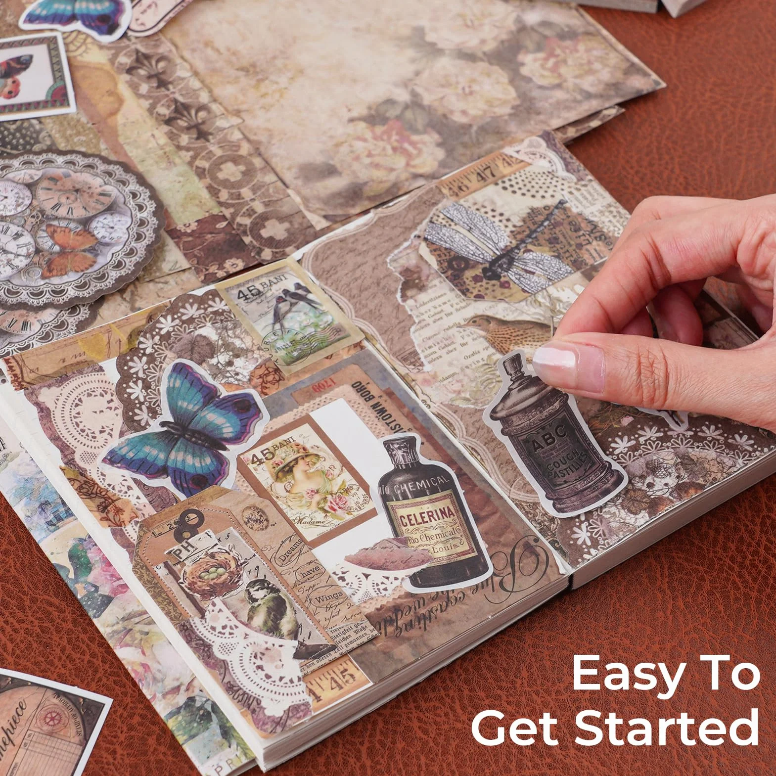 Funto Scrapbooking Kit (96 Teile), Vintage-Sammlung - Wisteria & Schmetterling, Perfekt für Bullet Scrapbooking Materialien, Planner DIY Kunst Handwerk Collage.