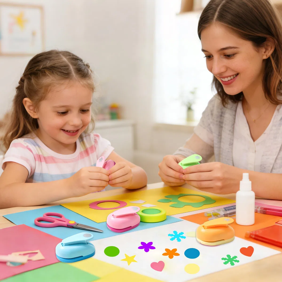5 Stück Papier Stanzer Kinder, Ausstanzer Motivstanzer Groß Set, Papierstanzer Kinder Stanzen Motivlocher Enthält Orchideen Bonbon Fünfblättrige Blumen Kirschblüten und Herzmotive