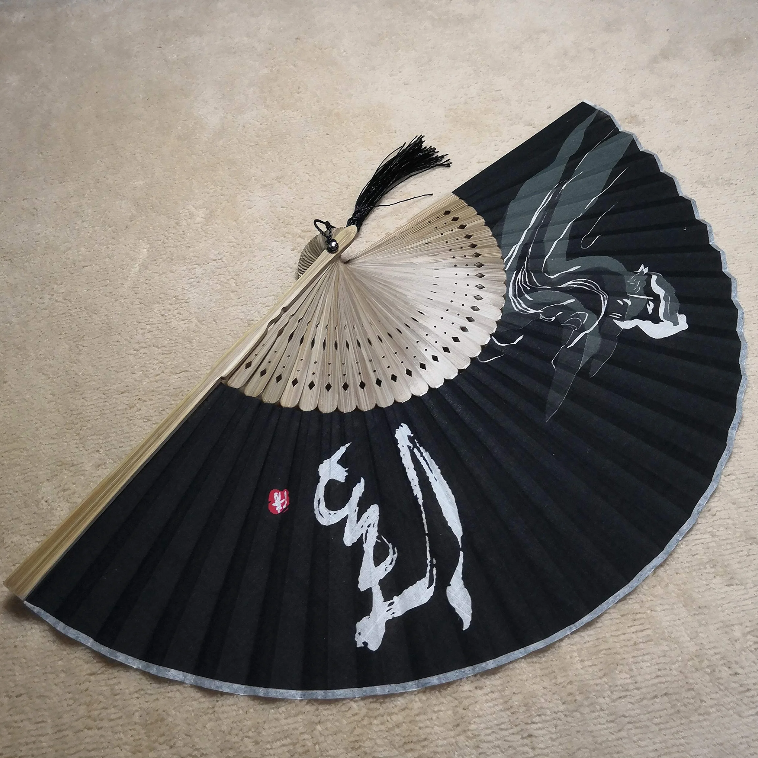 Chinesisches Schriftzeichen Handfächer aus schwarzer mit Geschenktüte ，Bambus-Fächer, Hochzeitsgeschenk 22 * 40cm
