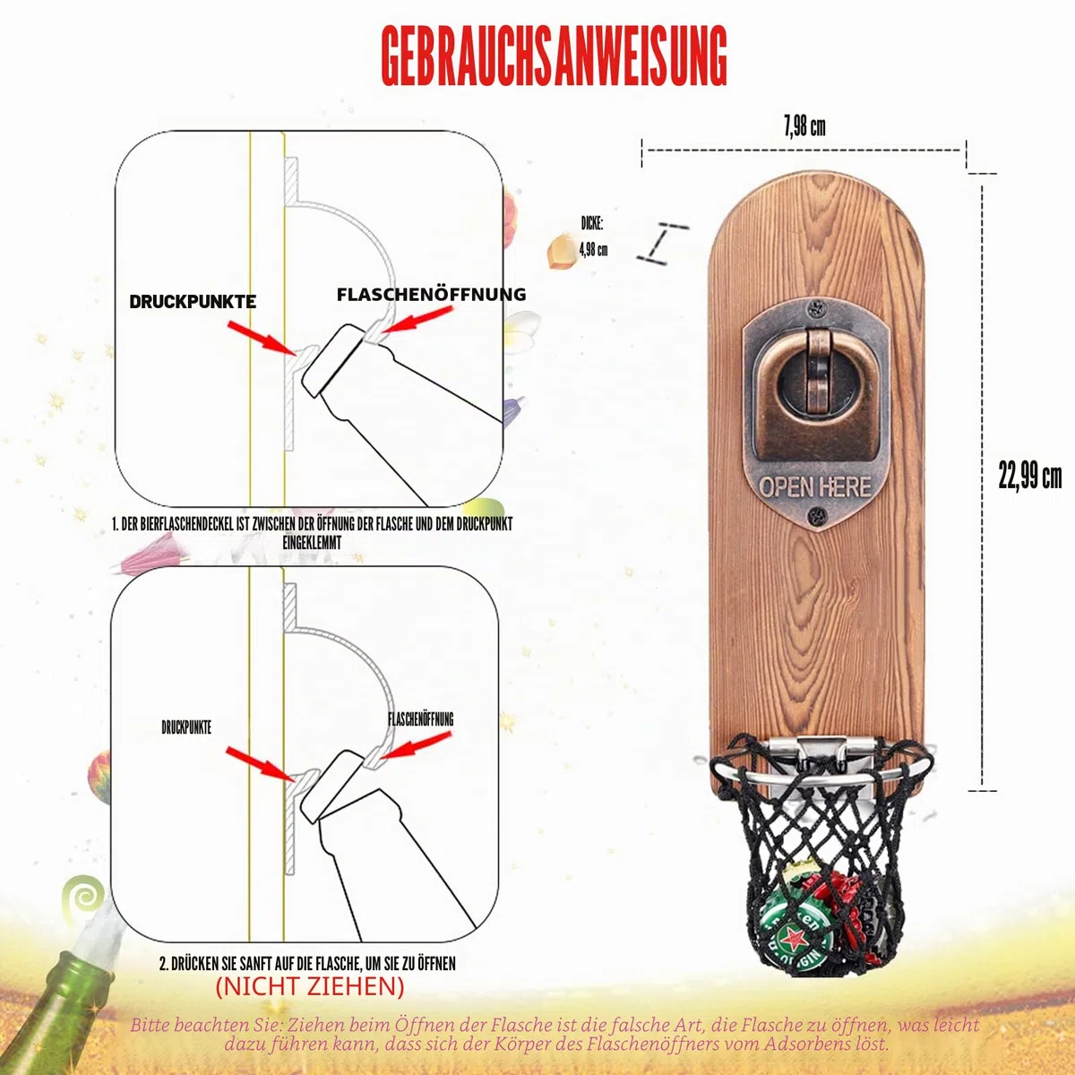 Bieröffner Wand mit Kronkorken Sammler, Magnetischer Flaschenöffner Wand, Wandflaschenöffner mit Auffangbehälter, Bier Geschenke für Männer, Papa, Ehemann, Bar Zubehör für Hause, Freien (Stil 3)