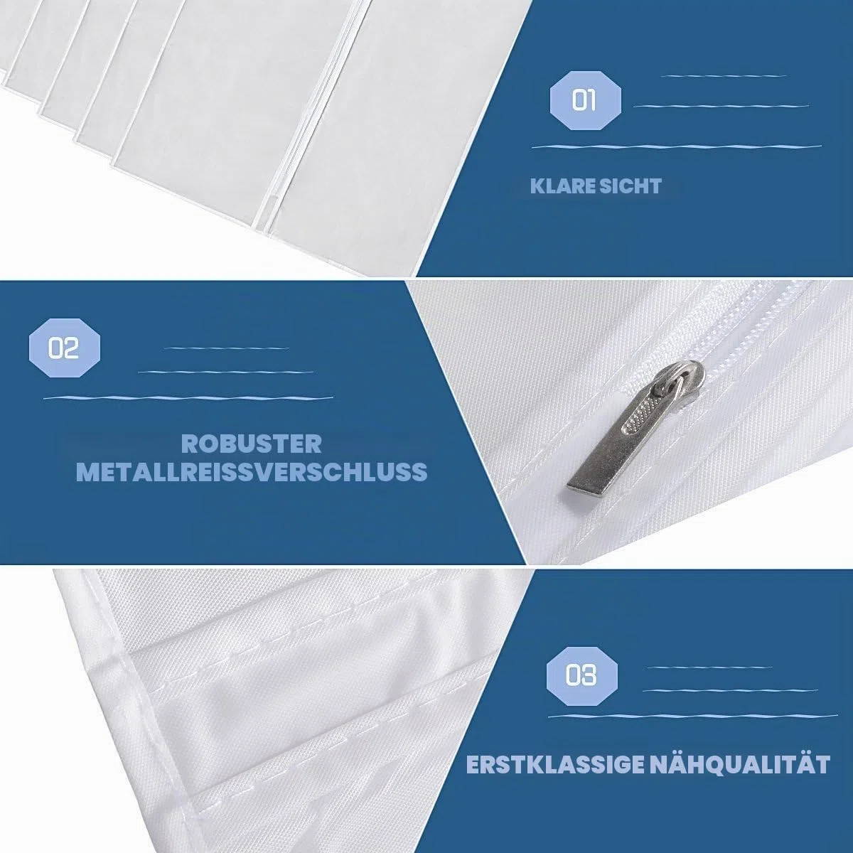 URMI Kleidersäcke, atmungsaktiv, 160 cm, 6 Stück, lange Brautkleider, Kleidertaschen, Mantel, Kleiderhüllen, Taschen, mottenbeständig, hängende Kleidersäcke mit Reißverschluss für lange Kleider, Tanz
