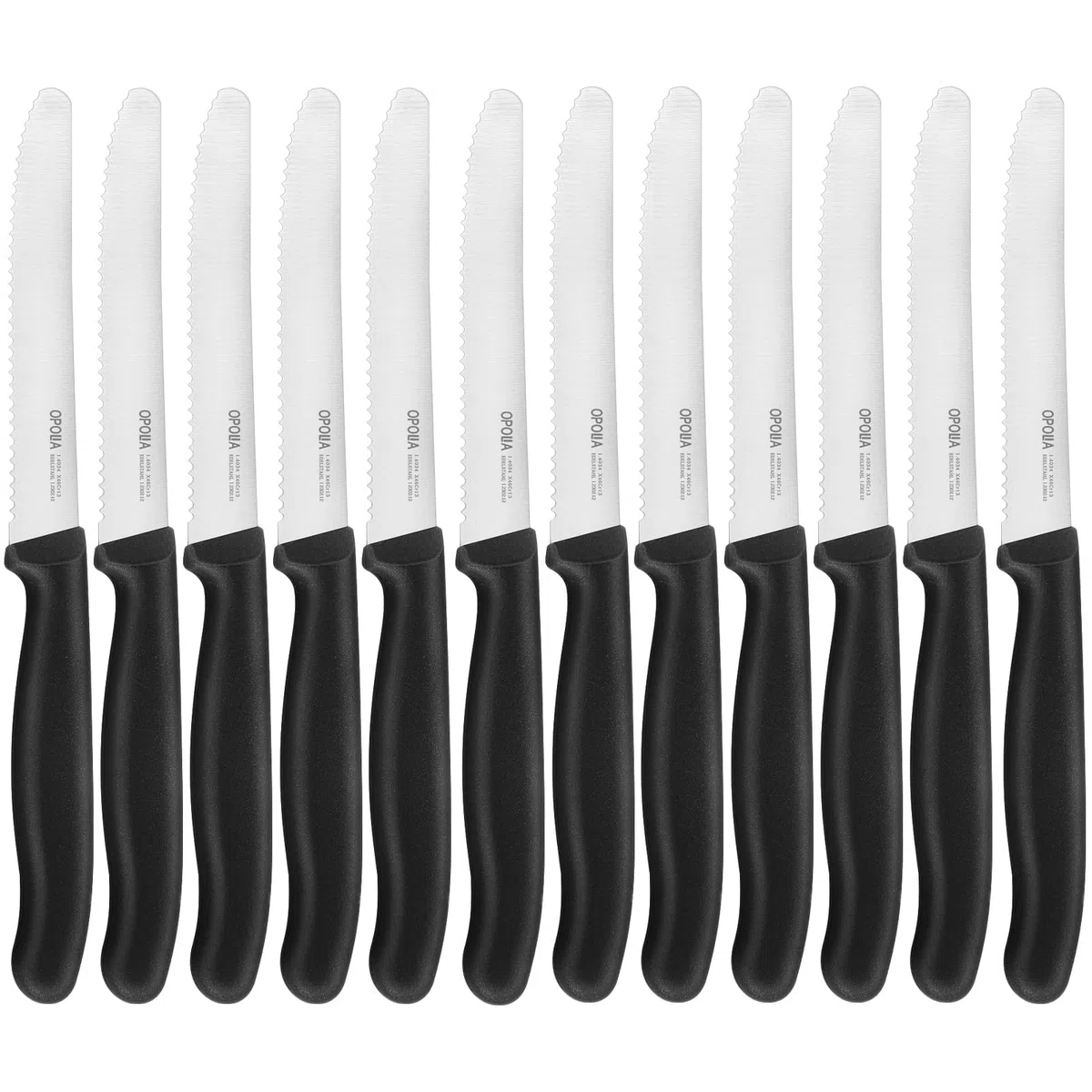 12 Stück Brötchenmesser, schwarz,Wellenschliff Tomatenmesser，Hochwertiger Rostfreier Stahl Frühstücksmesser，Sehr scharfes Tafelmesser,Spülmaschinenfest.