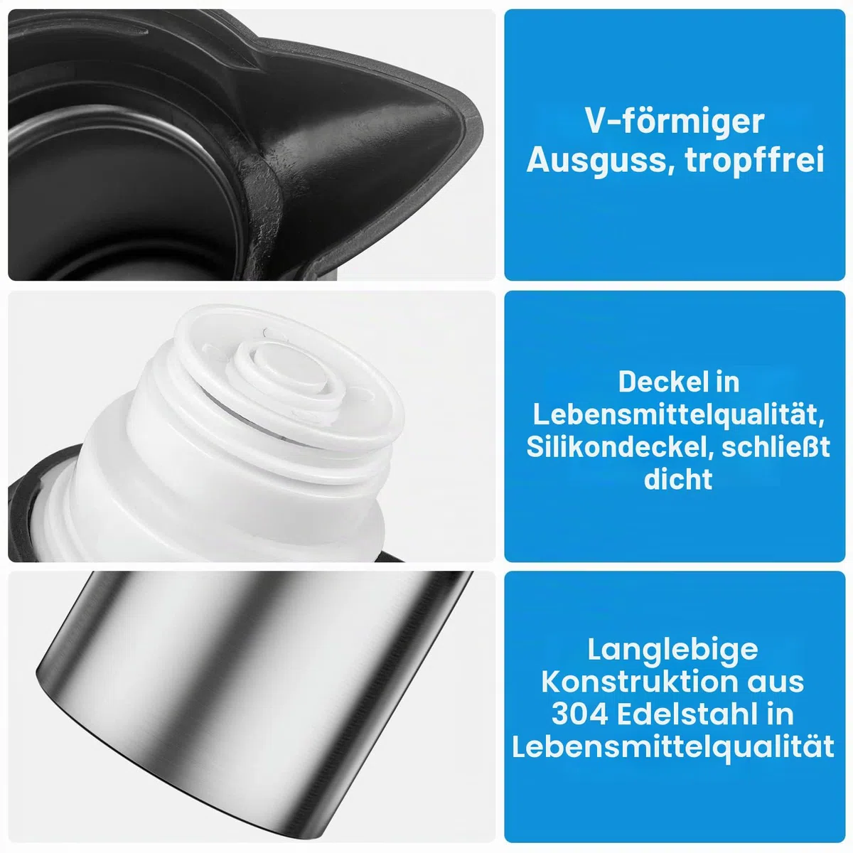 Uootach Thermokanne Isolerkanne 2 Liter, 304 Edelstahl Isolierte Isolierkanne, 24 Stunden Wärmedämmung, für Wasserkocher, Teekannen und Kaffeemaschinen zum Warmhalten von Getränken (Silber)