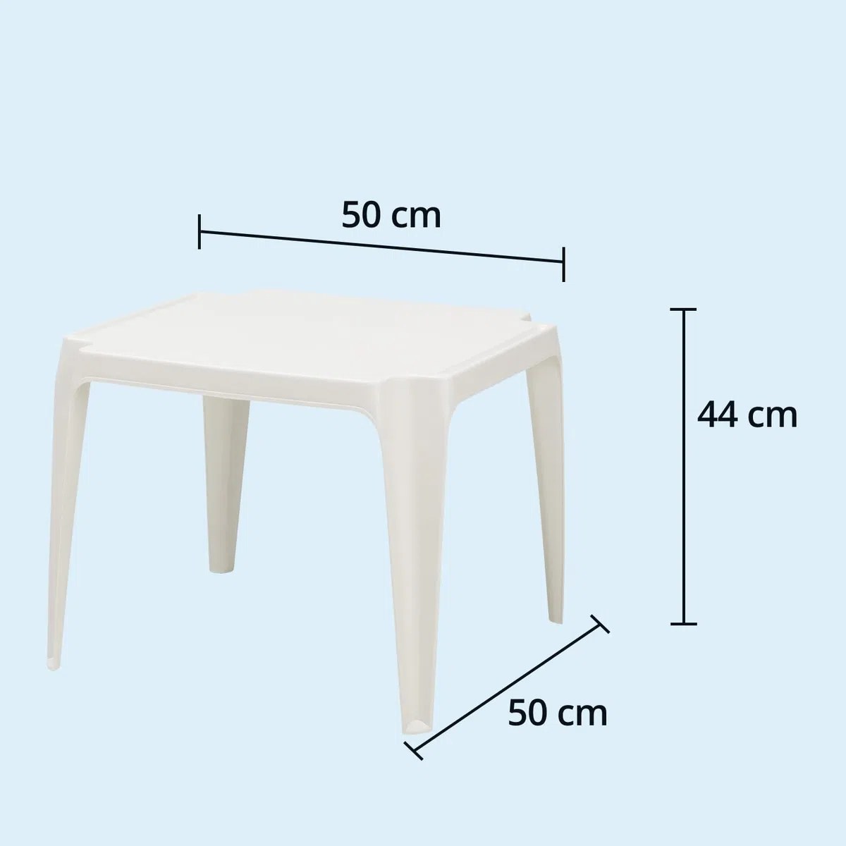 KHG Kindertisch weiß für Garten & Kinderzimmer, Outdoor, Pflegeleichte Oberfläche, robust wetterfest, kindgerechte Höhe 44 x 50 x 50 cm