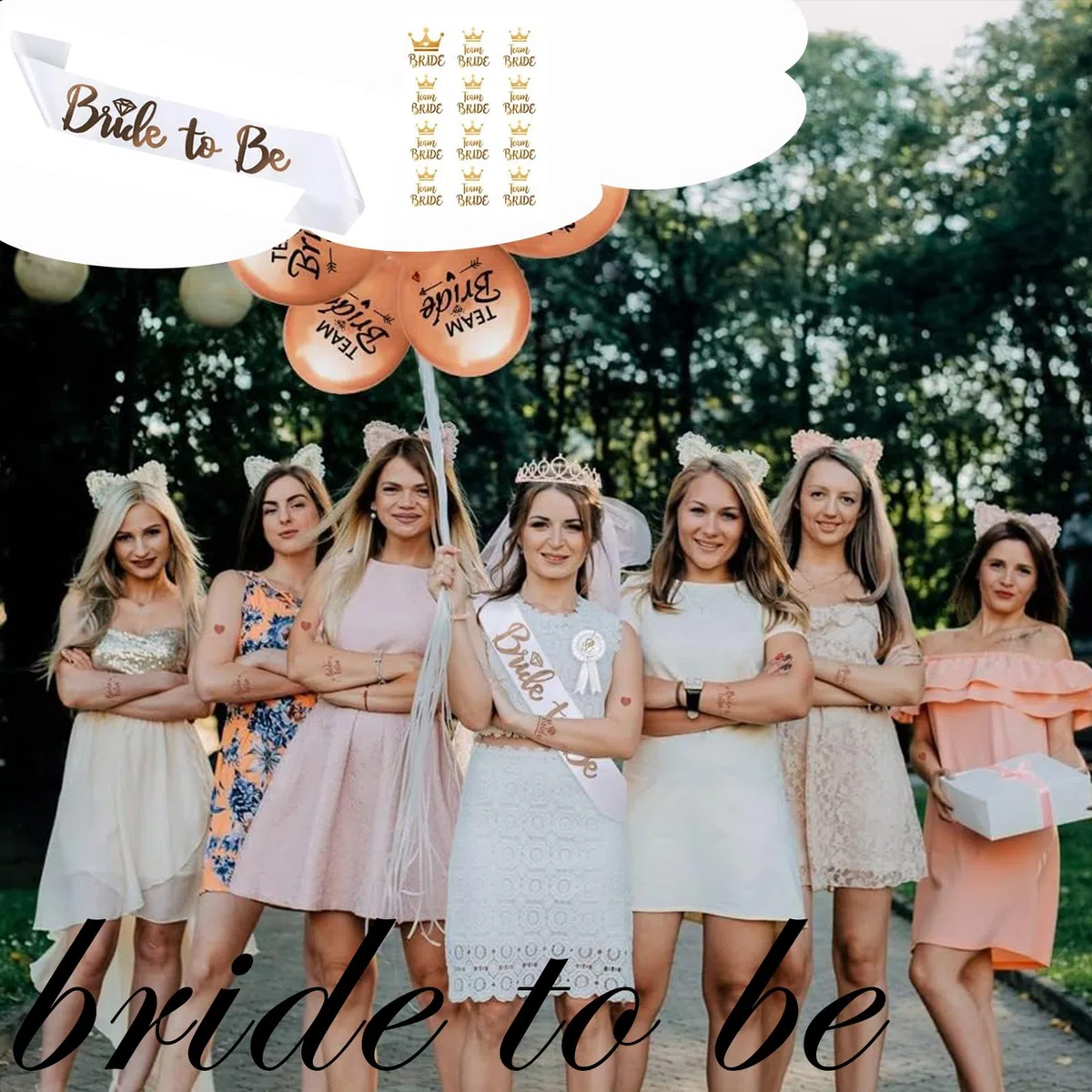 49 Stück Jga Accessoires Frauen, JGA Brille Team Braut Haargummi Armbänder für Junggesellenabschied Frauen, 1Bride to be schärpe +12 Herzförmige Brille +12 Haargummi+12 Armband+12 Aufkleber, JGA Deko