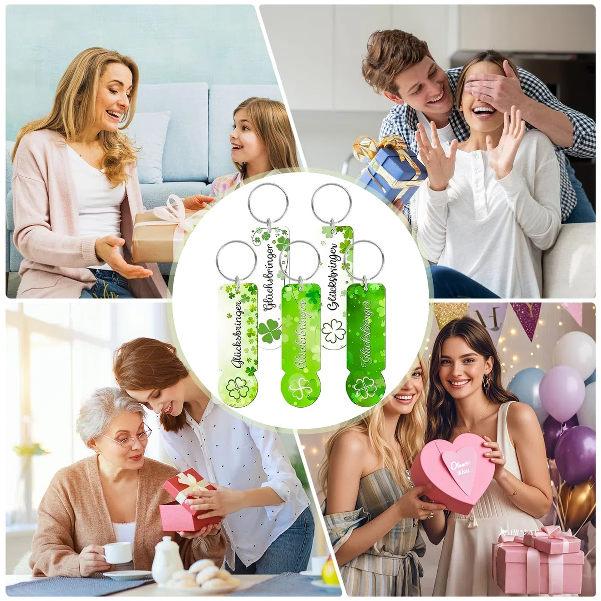 10 Stück Einkaufswagenchip Schlüsselanhänger, Einkaufswagenlöser zum Rausziehen, Glücksbringer mit Kleeblatt, Einkaufschip für Abschiedsgeschenk, Geburtstag, kleines Mitbringsel