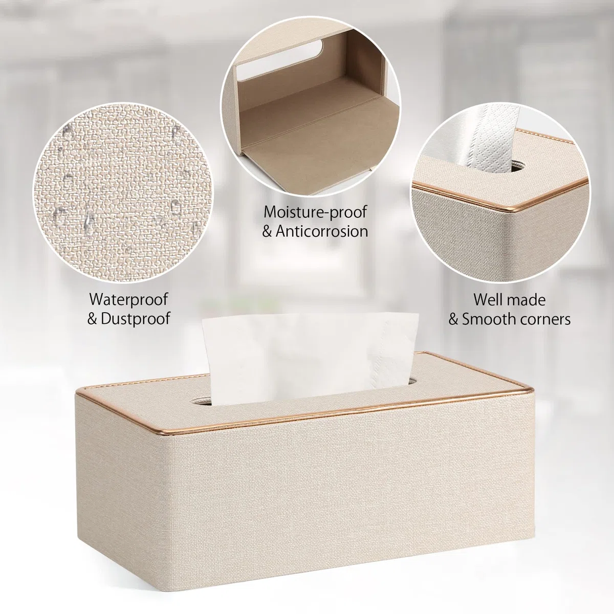 KINGFOM PU Leder Kosmetiktücher Box Taschentuchbox Tücherbox für Büro/Auto/Zuhause (Weiss)