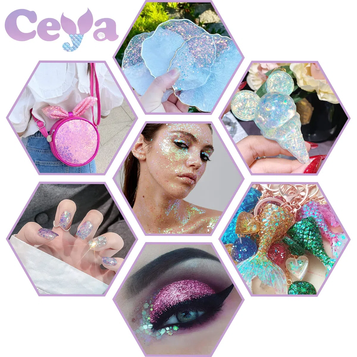 Ceya Magischer Opal-Glitzer, 3.5oz/100 g, Bastelarbeiten, grobes Glitzer-Pulver, gemischte feine Flocken, schillernde Nagel-Pailletten für Epoxidharz, Tumbler, Schleim, Malerei, Festival-Dekoration
