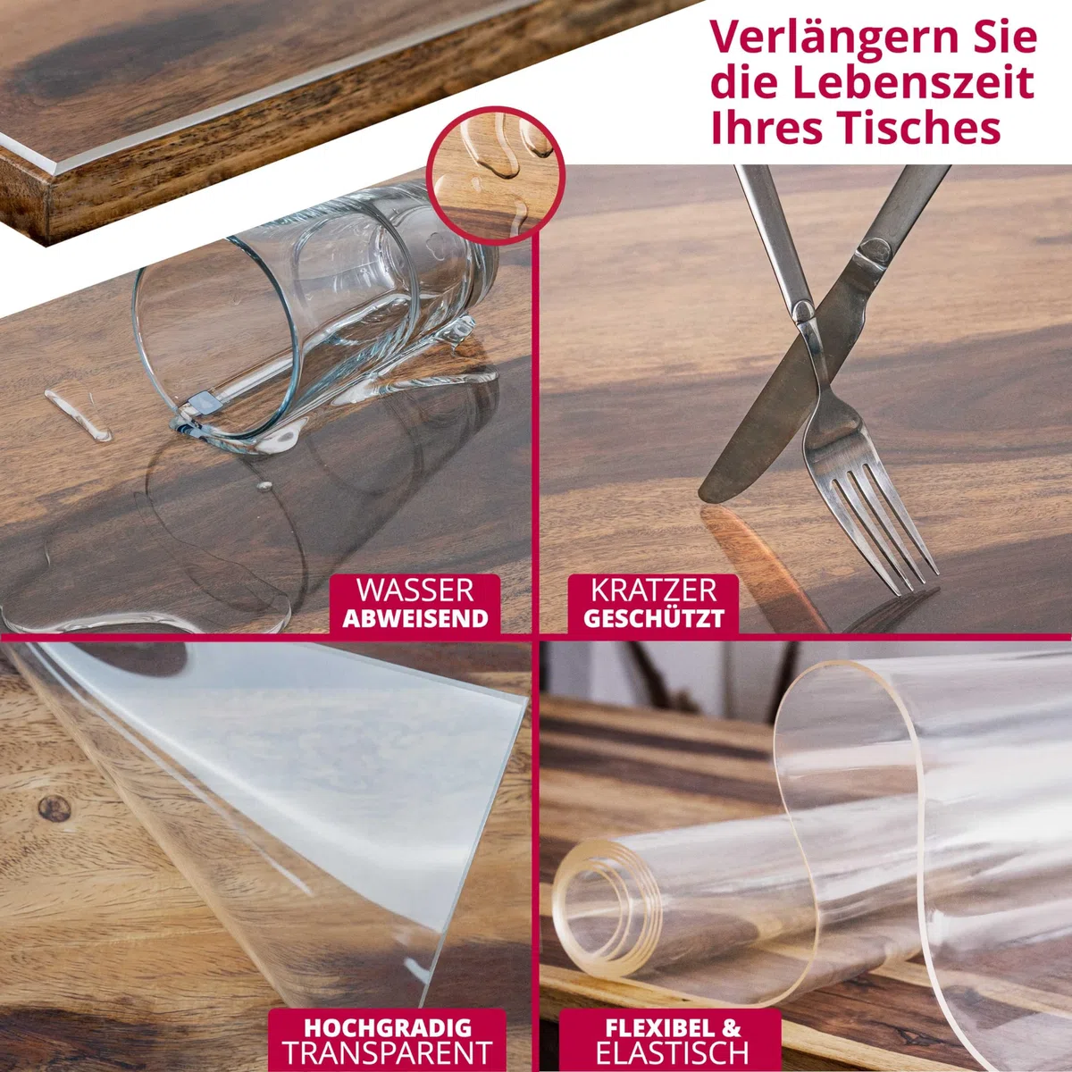 Transparent Tischfolie Schutzfolie Folie leicht mattiert Abgeschrägte V-Kante Eckig 70 x 110 cm Tischdecke Maschinenzuschnitt
