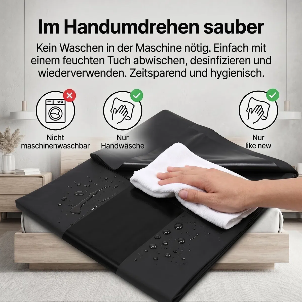 Wasserdichtes Bettlaken 200x220 Schwarz - 0,18mm PVC Massageunterlage reißfest für Ölmassage, Wellness & Zuhause Spa Bettauflage Körperpflege