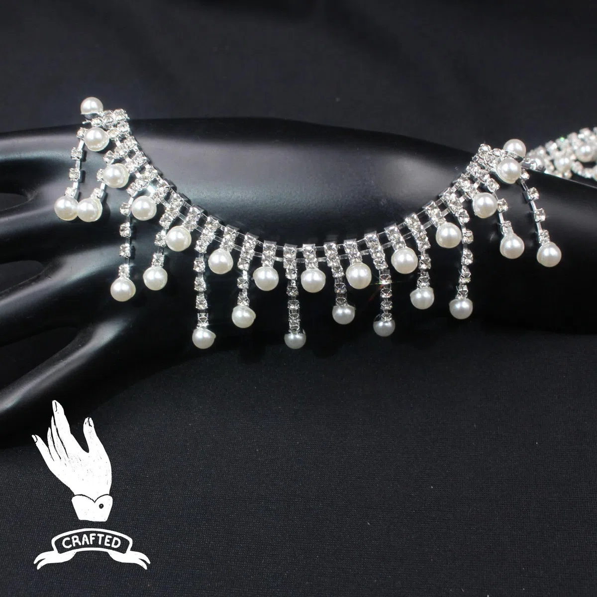 PEARLY JUN 91Cm Die Perlen Kristall-Strass-Kette Zum Nähen von Strassband Zum Aufnähen Nähen Leder Schuhe Strasssteine Tassel Chain DIY Blumenstrauß Dekoration Kleidung Hochzeit Kopfbedeckung