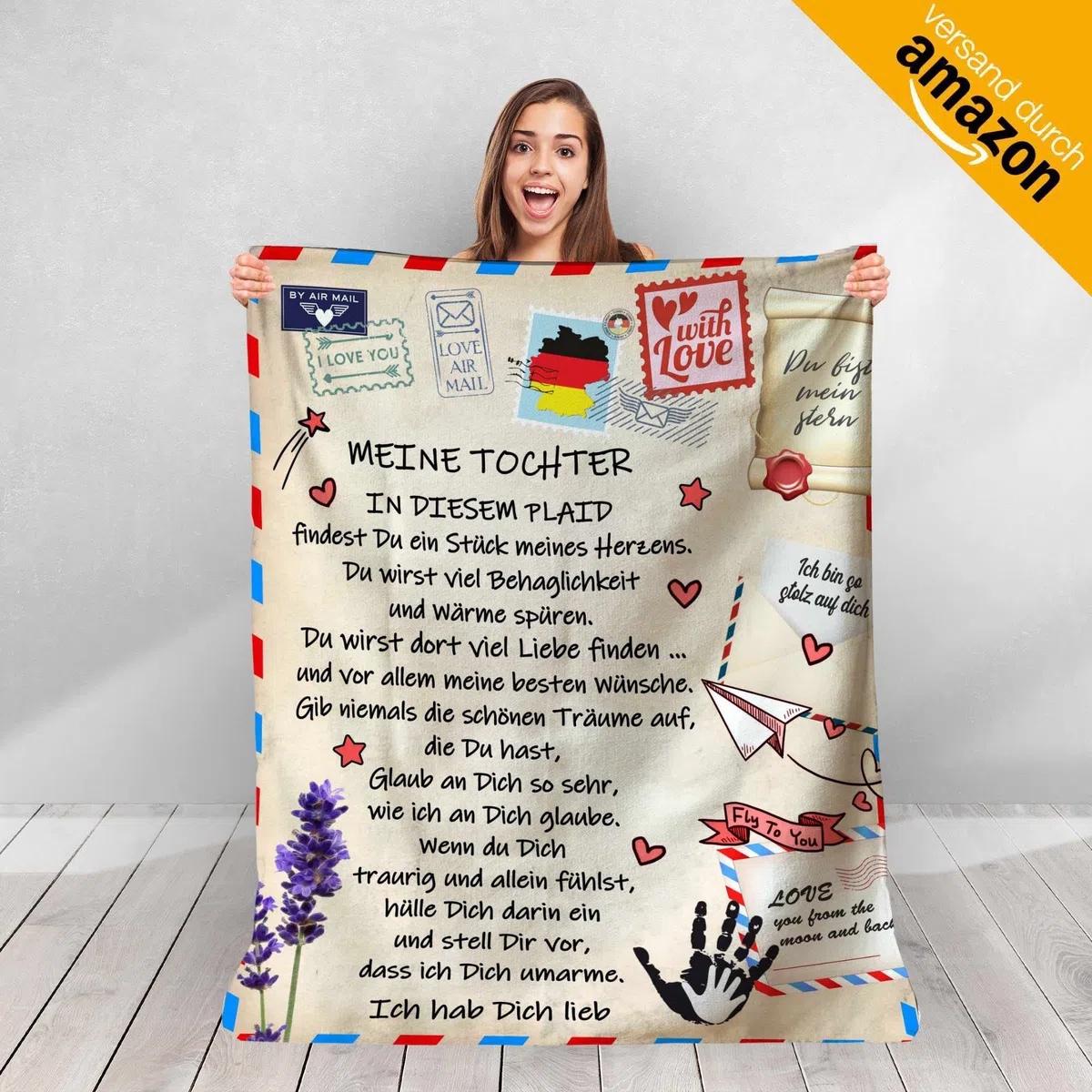 Süße personalisierte Decke zum Verschenken an Ihre Tochter. Originelle und praktische Geschenkidee zum Geburtstag Weihnachten Muttertag Hochzeit Bettüberwurf Heimdekoration