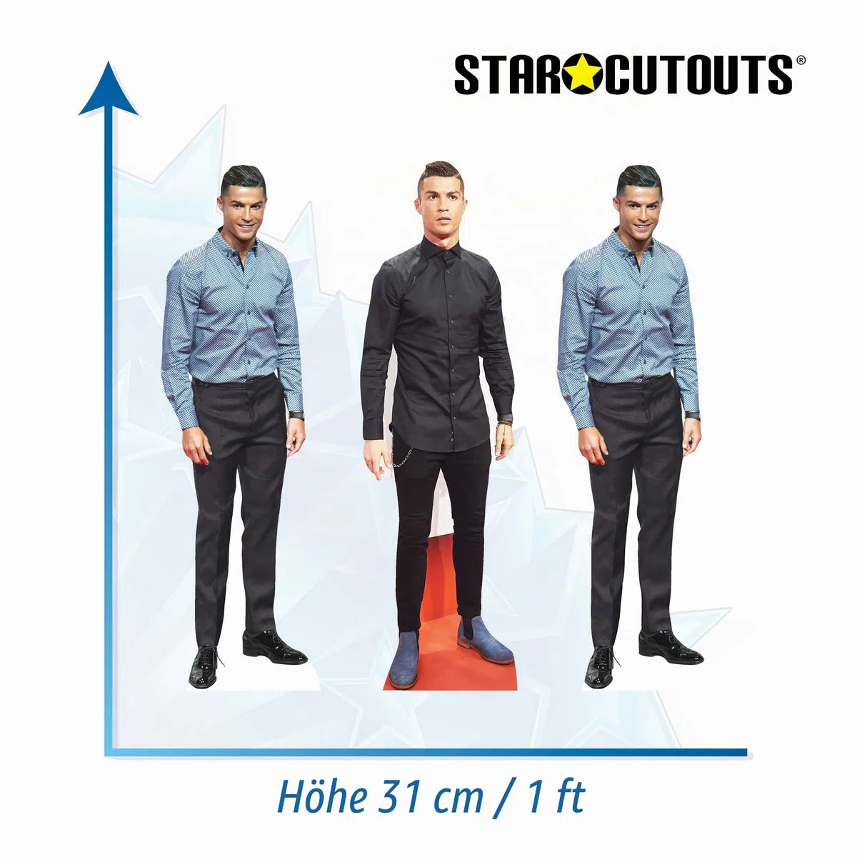 Star Cutouts CS1192 Ronaldo Pappaufsteller für Regale, Höhe 31 cm, ideal für Fußball-Themen, Partys, Geburtstage und Fans, Raumdekorationen und Veranstaltungen, 3 Stück