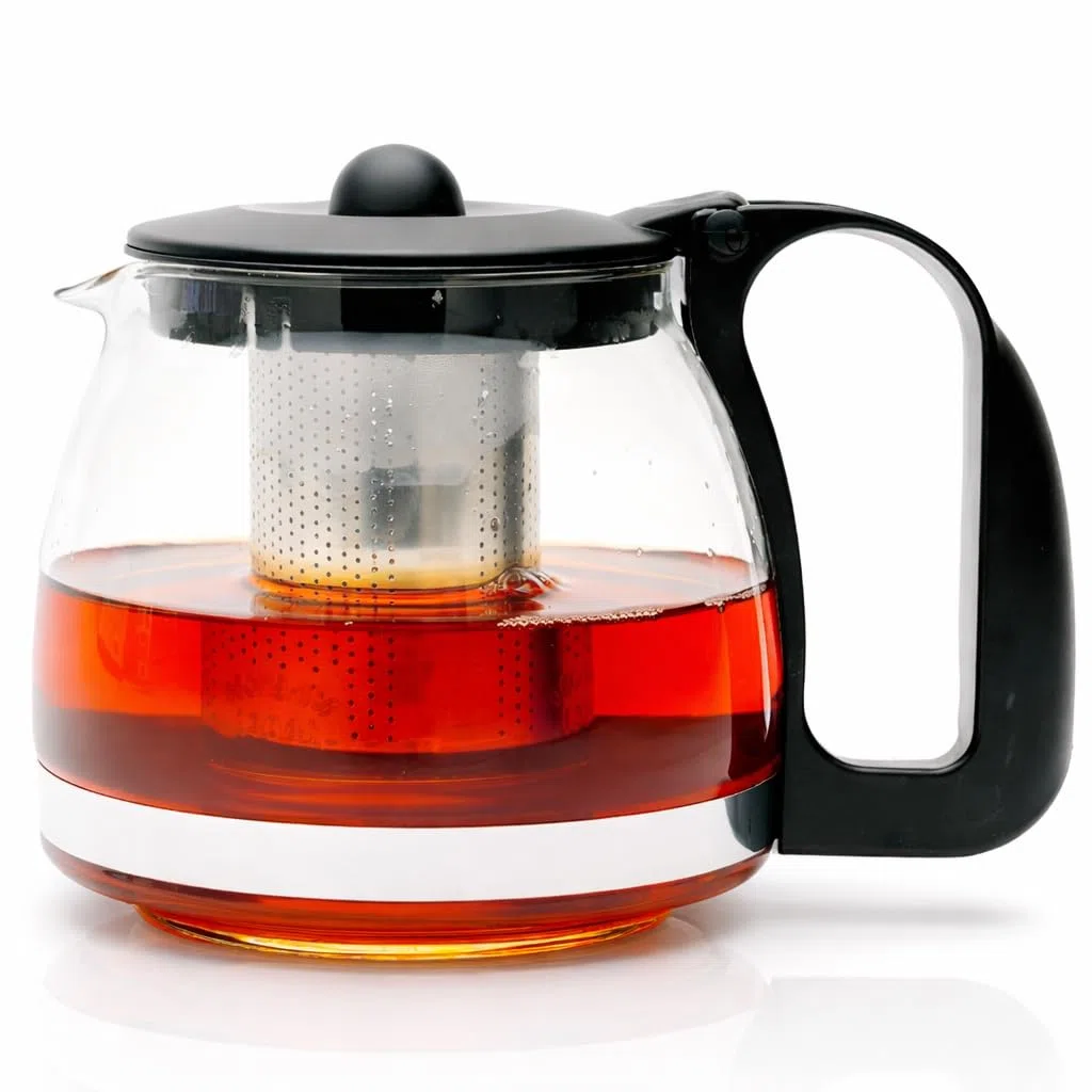 TYA I NS Teekanne aus Glas mit herausnehmbarem Sieb aus hitzebeständigem Edelstahl, 1250ml,mit Teesieb und Überhitzungsschutz, ideal für die Zubereitung von losem Tee, Teapot