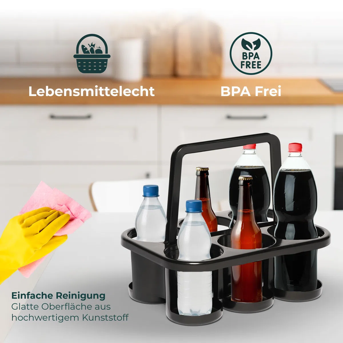 Novaliv 2X Flaschenträger für 12 Flaschen - Stabiler Halt - Getränkekorb Kunststoff, Stapelbar, 32x23x28cm Anthrazit - Ideal für Küche & Keller Getränkekorb Bierträger Getränketräger Flaschenbox