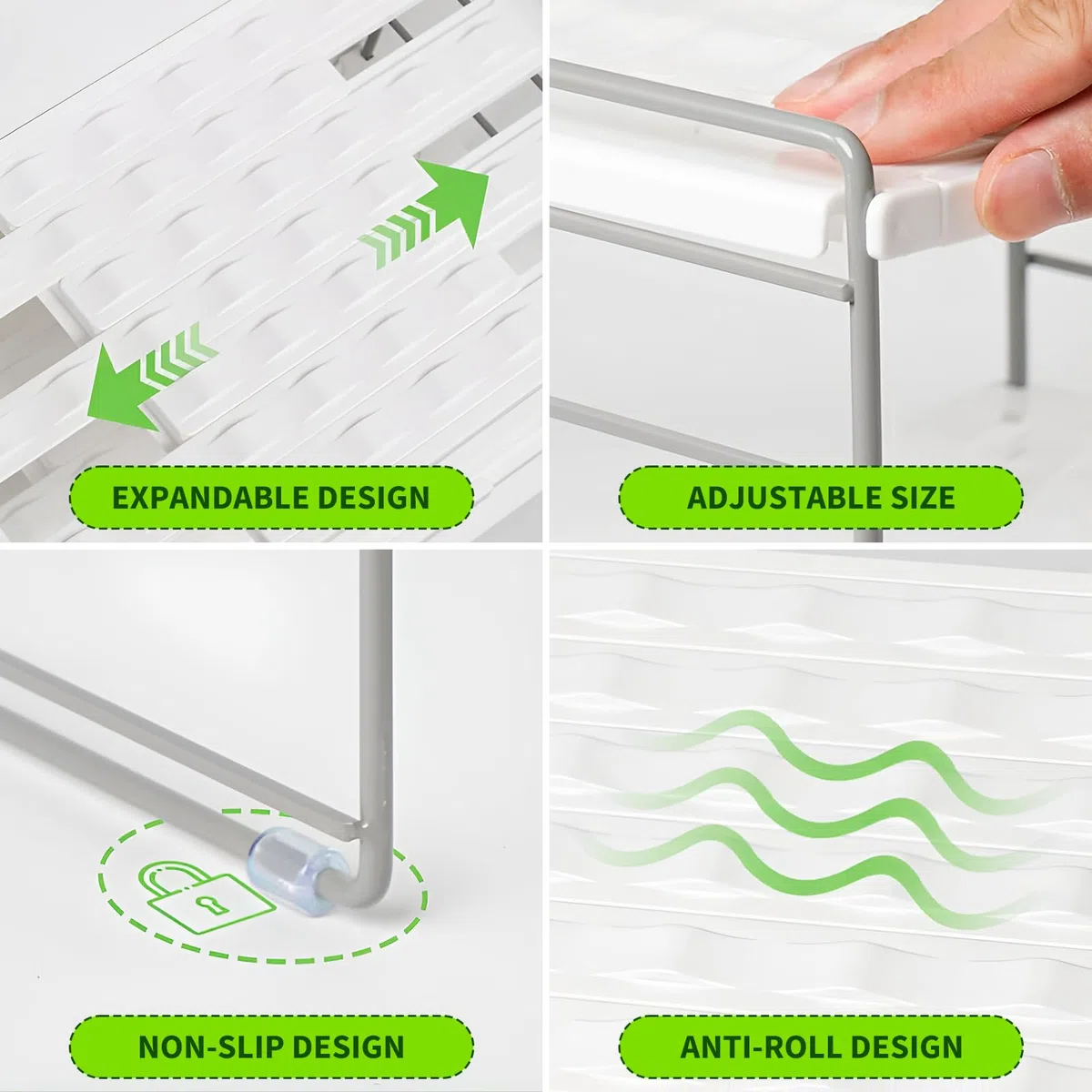 Raxfekro ausziehbarer Flaschen Organizer für Kühlschrank, Schrank und Küche, Flaschenregal mit verstellbaren Fächern für Wasserflaschen, Thermosflaschen und Getränke (26.5–42 cm)