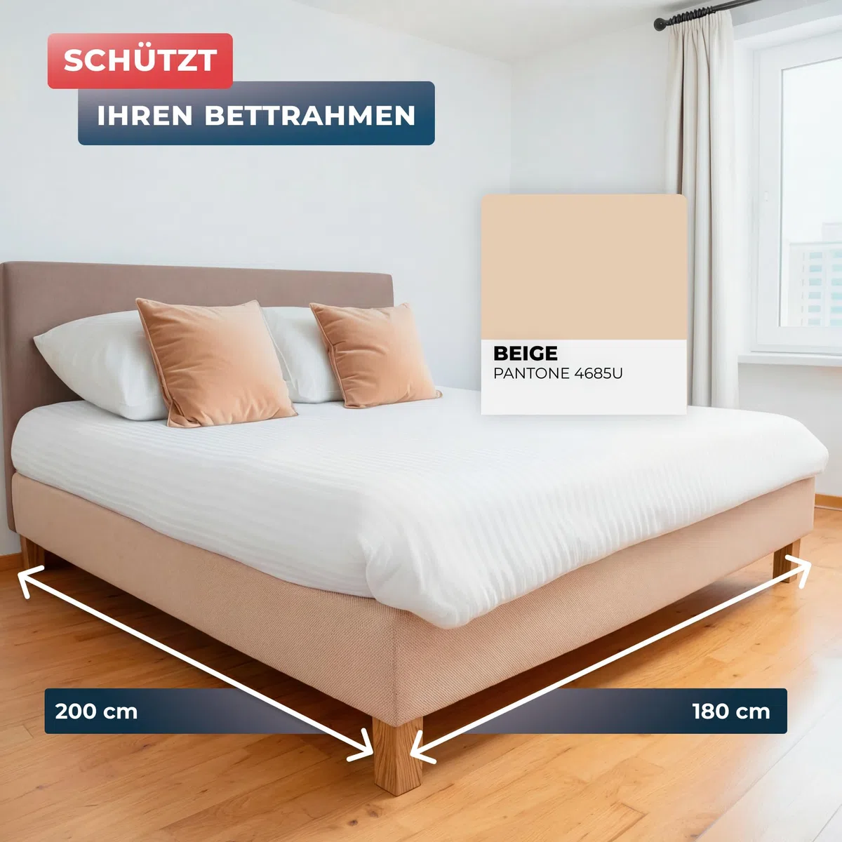 Wrappybag Bettumrandung 180 x 200 cm – Neuer Look für Ihren Alten Bettrahmen – Bettrahmenbezug Hellbeige – Betthusse in 6 Größen erhältlich