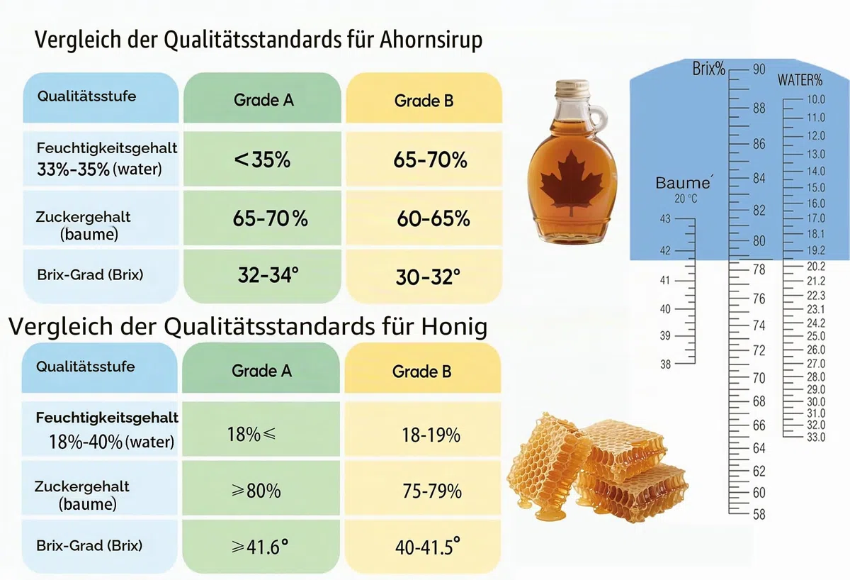 Logic Box Sucrose-Refraktometer für Honigfeuchtigkeit, Brix und Baume, 3-in-1-Anwendungen, 58-90% Brix Tester, mit ATC, ideal für hohe Zucker-Ahornsirup, und Melasse, Malt-, Bienenenhaltungsbedarf