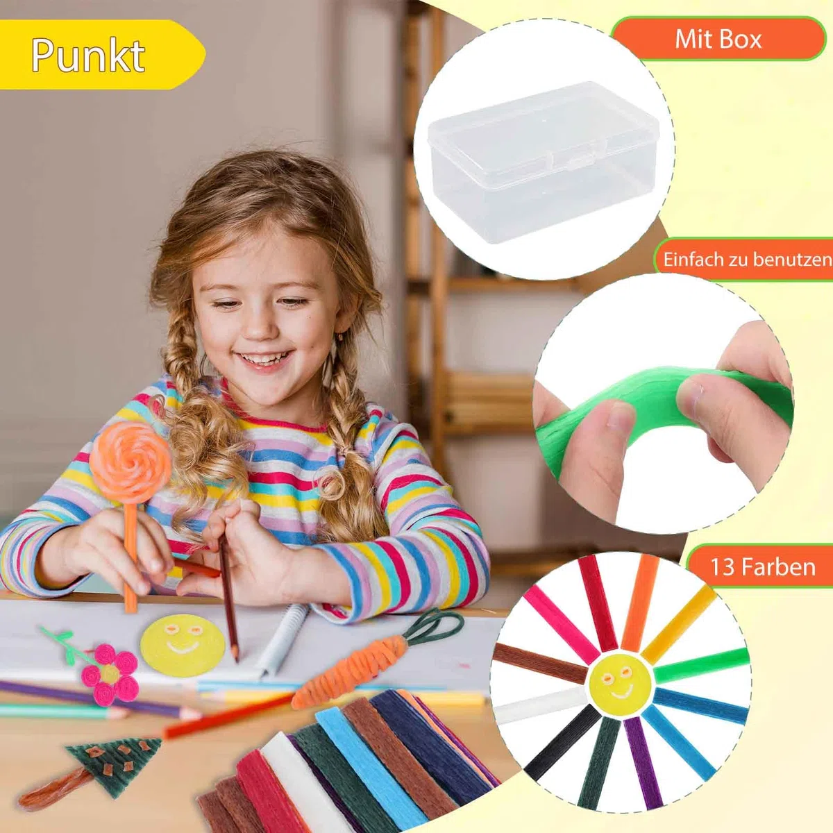Kinmsito 600 Stück Wachsstäbchen für Kinder, 13 Colors Wachs Bastelstäbchen für Kinder,Wax Craft Sticks mit Aufbewahrungsbox, Klebrige Wachs Garnstäbchen für Handwerk DIY-Kunstzubehör