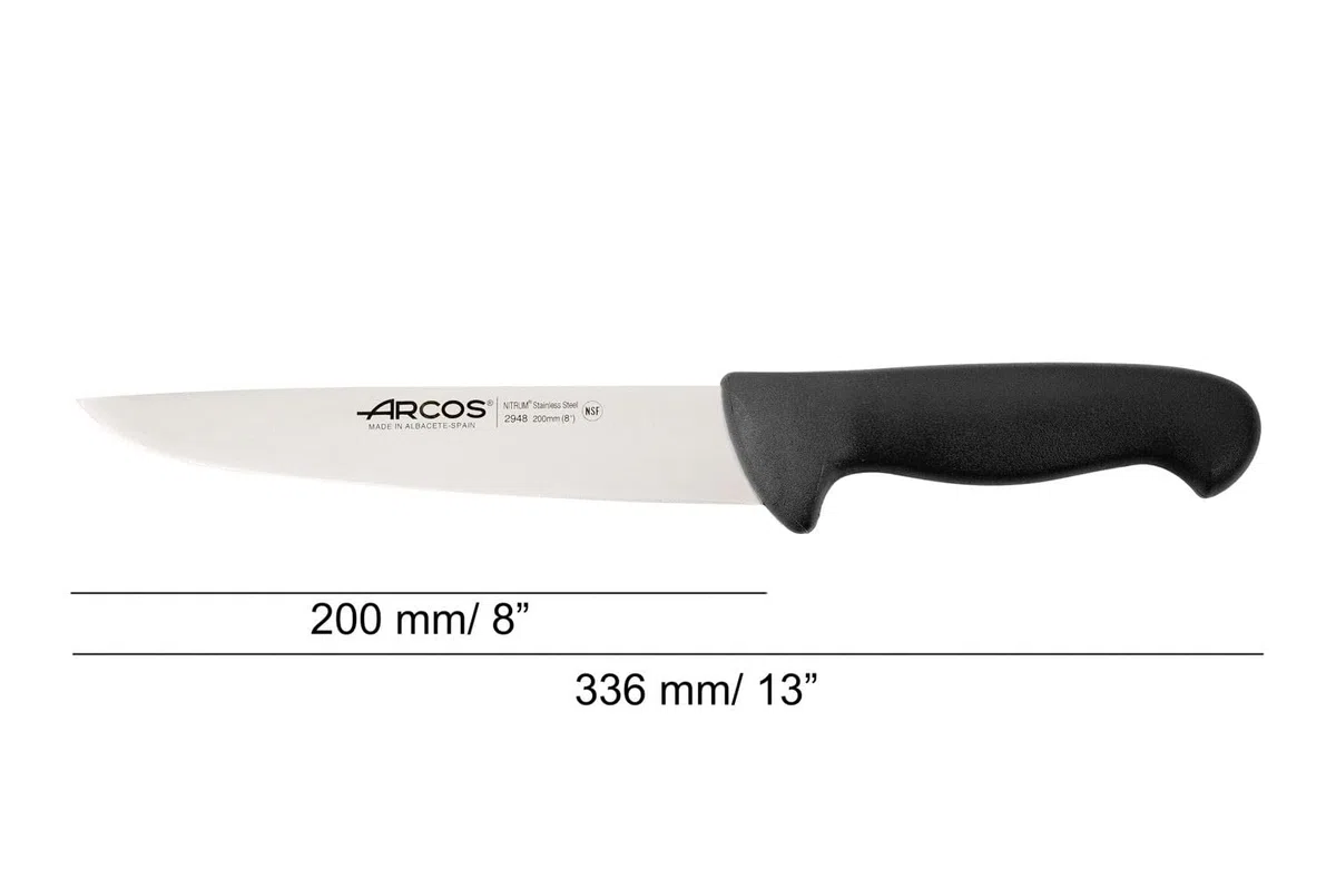 Arcos Fleischermesser mit Nitrum Edelstahlklinge 200 mm - Professionelles Küchenmesser zum Schneiden von Fleisch, Fisch und Gemüse - Ergonomischer Griff aus Polyoxymethylen, Serie 2900, Farbe Schwarz