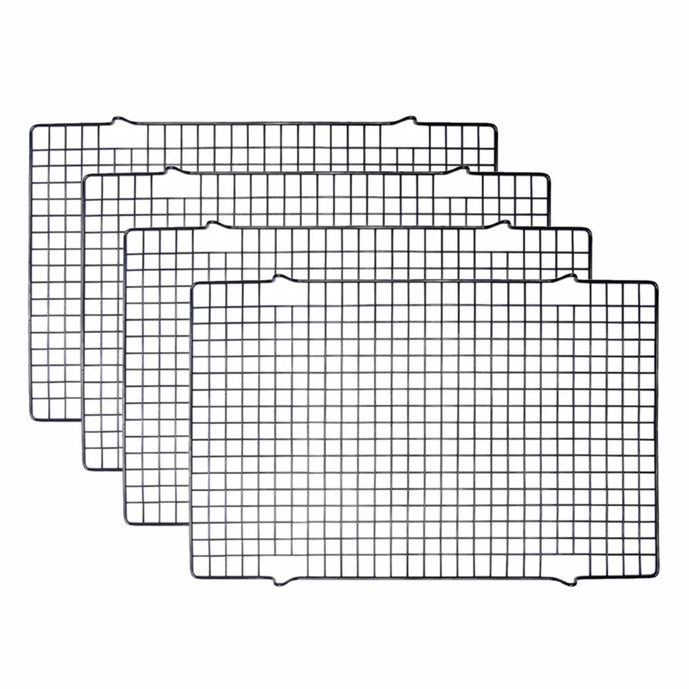 Tebery 4 Stück Edelstahl-Grillrost & Auskühlgitter, passt auf Backbleche für das Backen von Keksen und Kuchen, Räuchern, Grillen, Auskühlen – Rost- Resistent & Ofenfest 40.5 x 25.5 cm