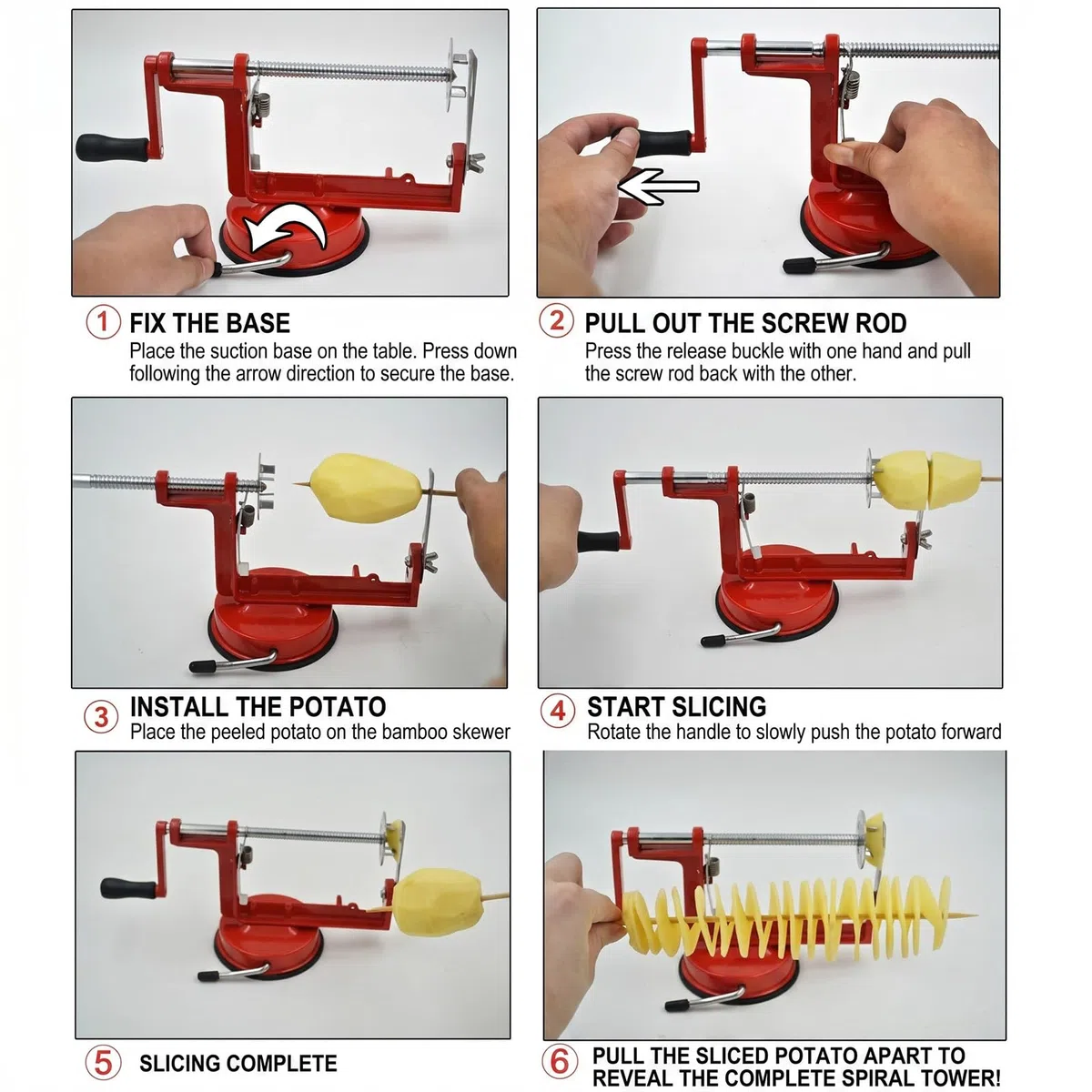 Spiralschneider Kartoffel, Apfelschneider Kartoffel, Manueller Edelstahl Spiralschneider mit Rutschfester Griff Chipsmaschine für Obst Kartoffeln Tornado Chips Gurken
