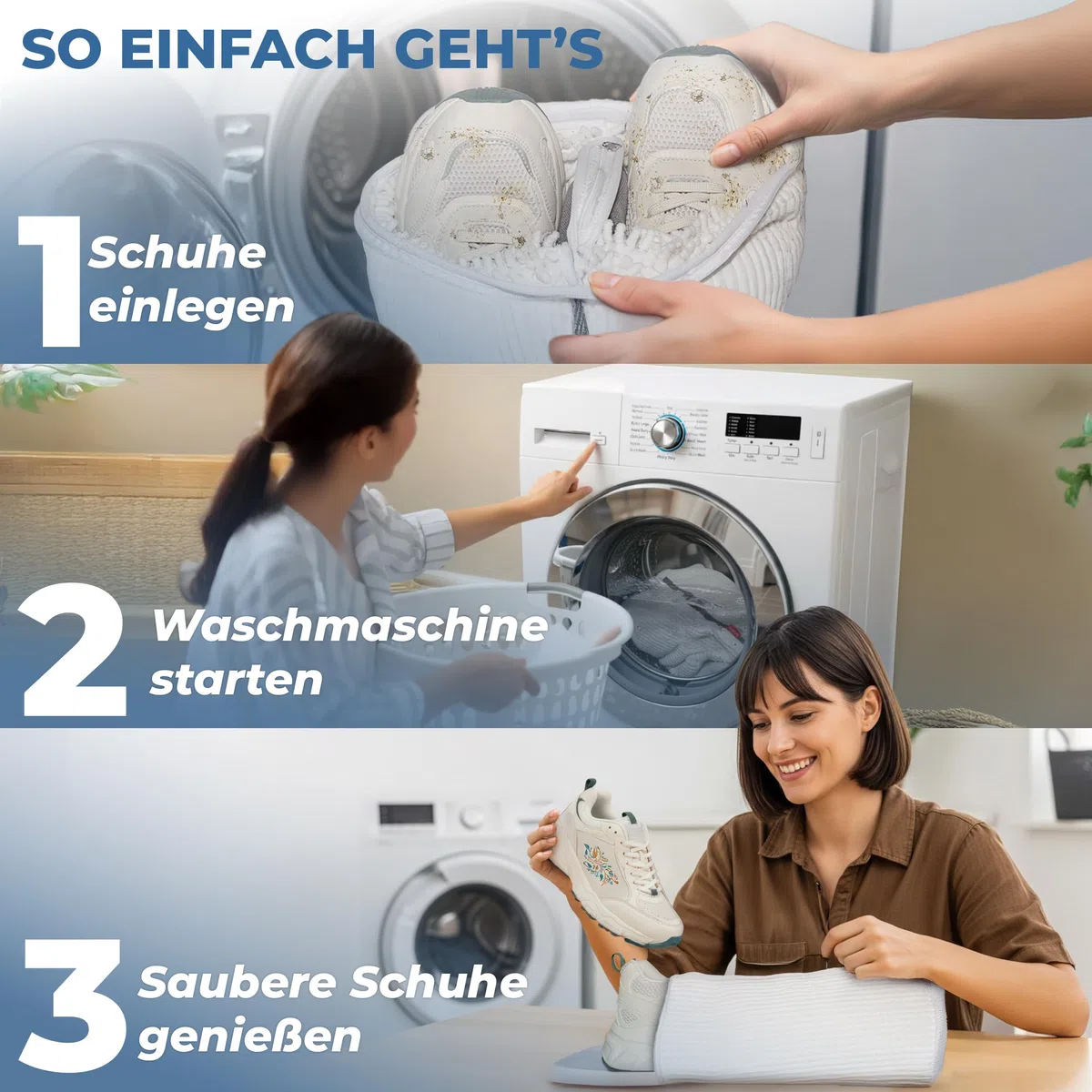 Premium Schuhwaschbeutel für Waschmaschine – Sneaker Waschbeutel mit Trennwand-Technologie & Extra Fach für Einlegesohlen und Schnürsenkel – schützt Schuhe & Trommel, robust und abfärbefrei