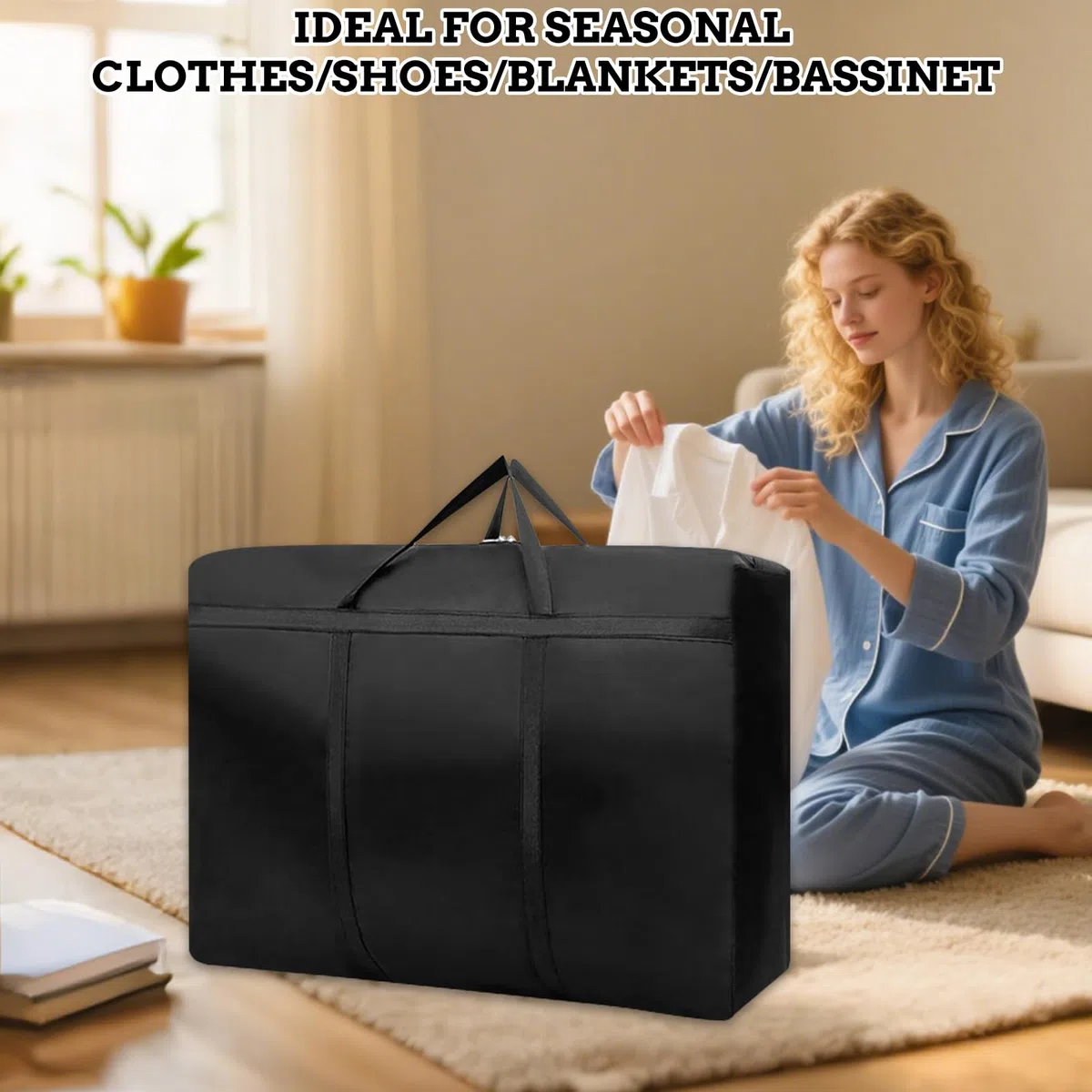 4 Stk 180L Extra Große Aufbewahrungstasche, 600D Oxford Heavy-Duty Umzugstaschen mit Reißverschlüssen Handgriff Reisetasche Faltbar Klamotten Aufbewahrung für Bettdecken Kleidung Bettwäsch-100×58×28CM
