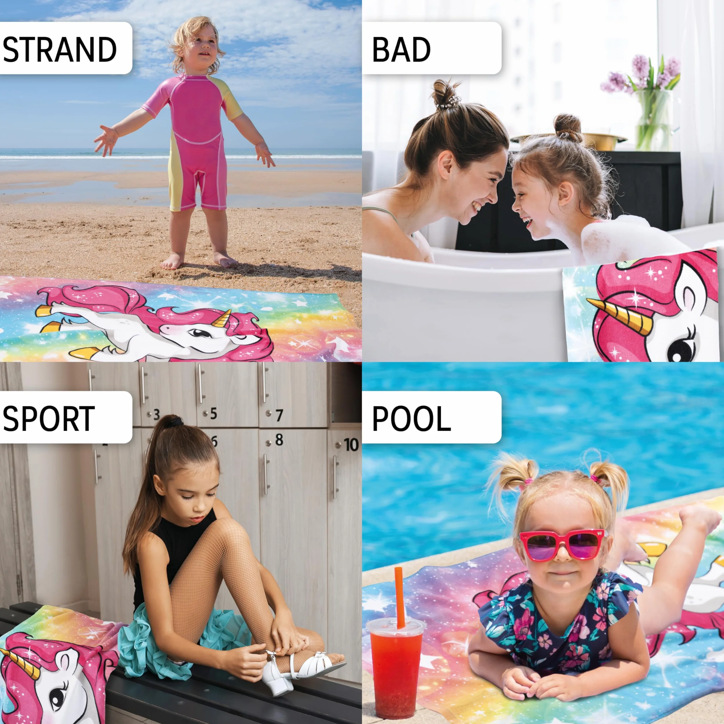 Einhorn Handtuch 70x140cm Kinder Mädchen 100% Baumwolle, Badetuch, Strandtuch, Strandhandtuch, Unicorn, Soft, schnelltrocknend, weich, Pferd