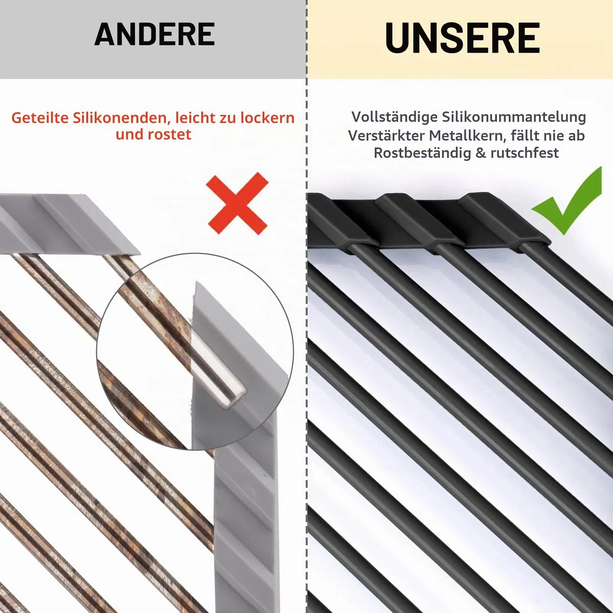 Tomorotec Kleines dreieckiges aufrollbares Abtropfgestell mit Silikonbeschichtung, Edelstahlrahmen für Spülbeckenecken, Mehrzweck-Abtropfgestell für die Küche und Organizer für platzsparende