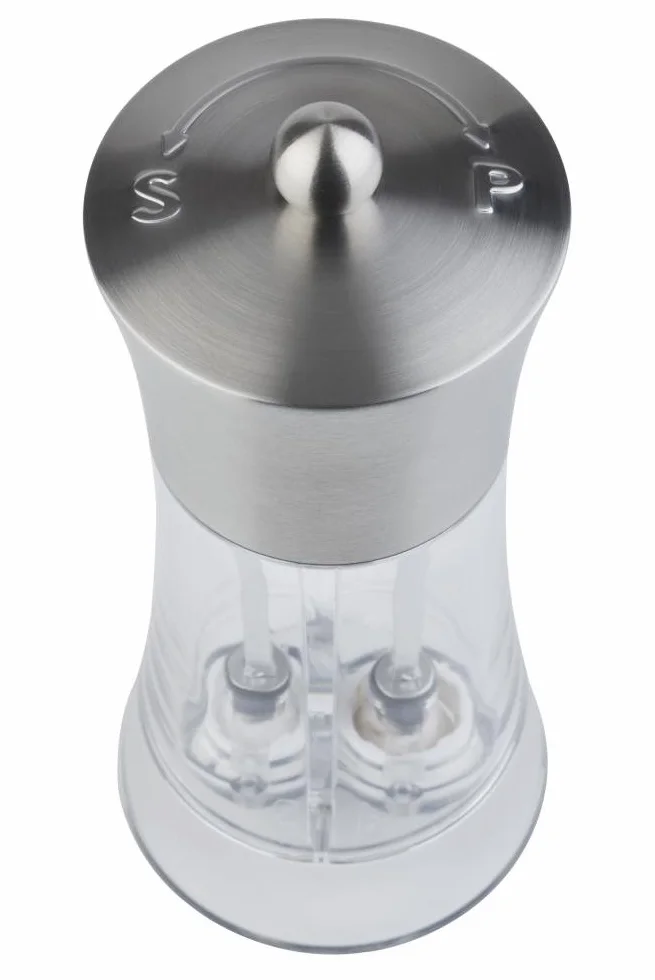 APS 2 in 1 Salz- und Pfeffermühle - Ø 8 cm und 19 cm Höhe, Gewürzmühle mit Keramik Mahlwerk, praktische transparente Mühle mit einstellbarem Mahlgrad, nicht spülmaschinengeeignet
