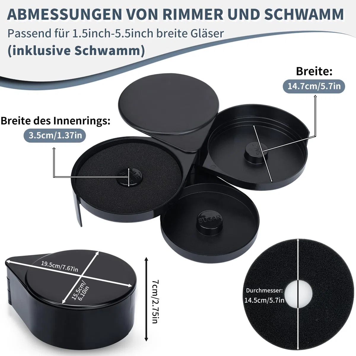 TonJin 1 Pack 3 Tier Bar Glas Rimmer für Margarita und Cocktail, Barkeeper Tool, Salt Box Spice Container,Salz Rimmer
