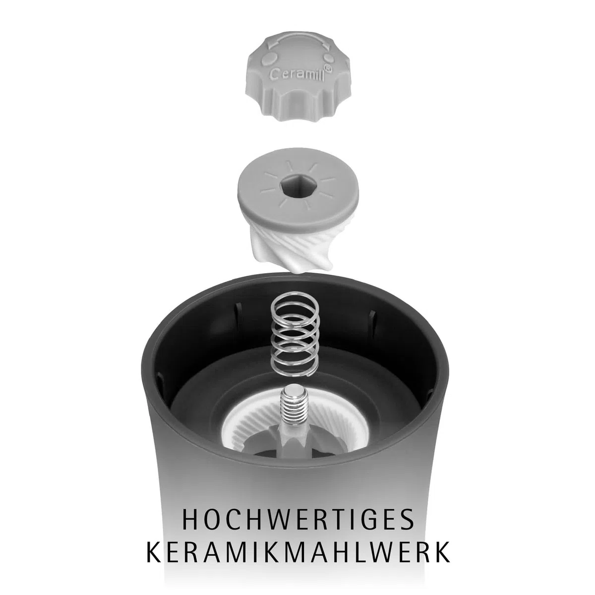 WMF Trend Mühlenset 2tlg, Salz- und Pfeffermühle unbefüllt, Glasbehälter, Keramikmahlwerk, Mühle für Salz und Pfeffer, Gewürze, spülmaschinengeeignet, grau