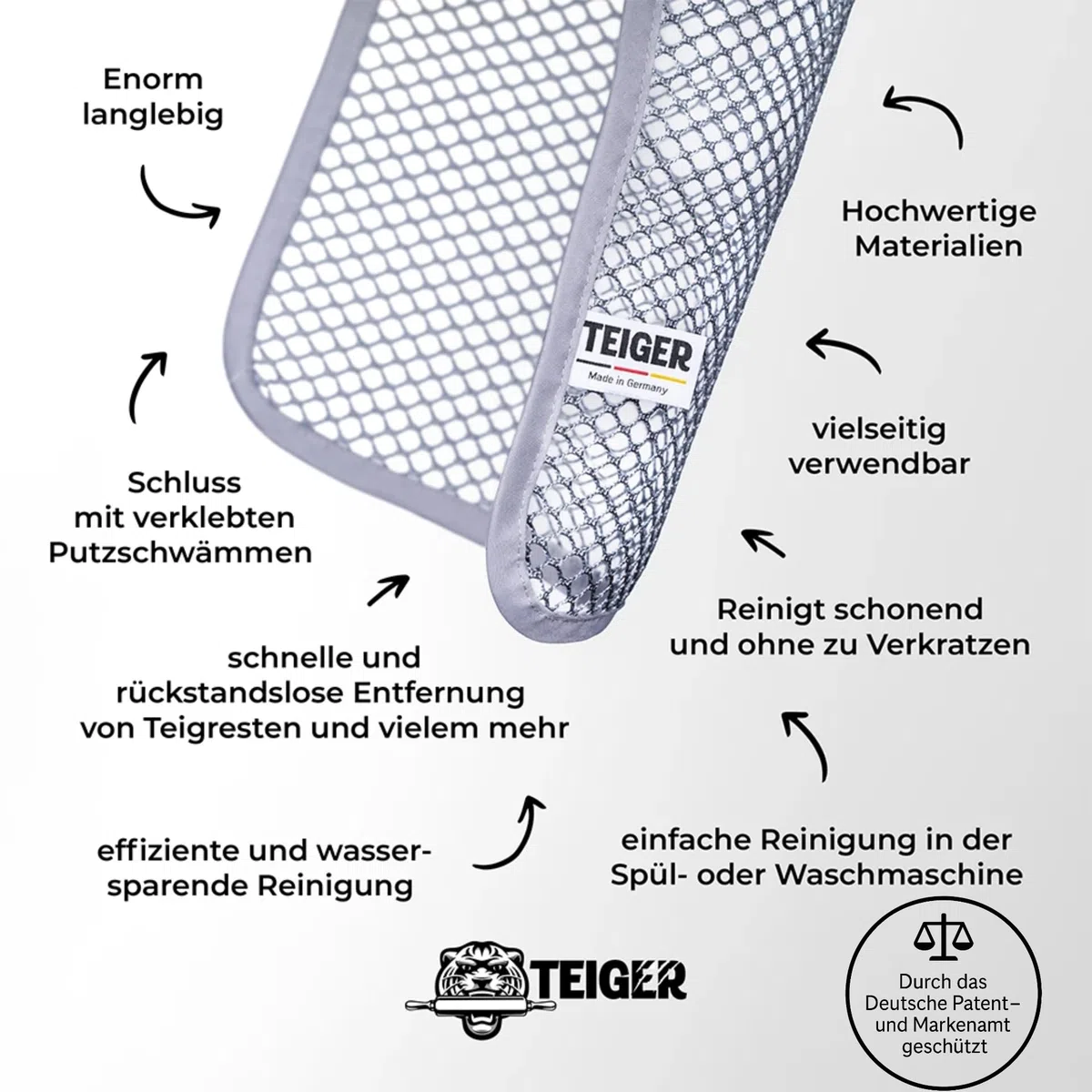 Teiger 2 x Teigreinigungstuch Teigreiniger Teigentferner Netztuch für hartnäckige Verschmutzungen Teigtuch Mesh Spültuch Reinigungstuch Spüllappen Doppelpack