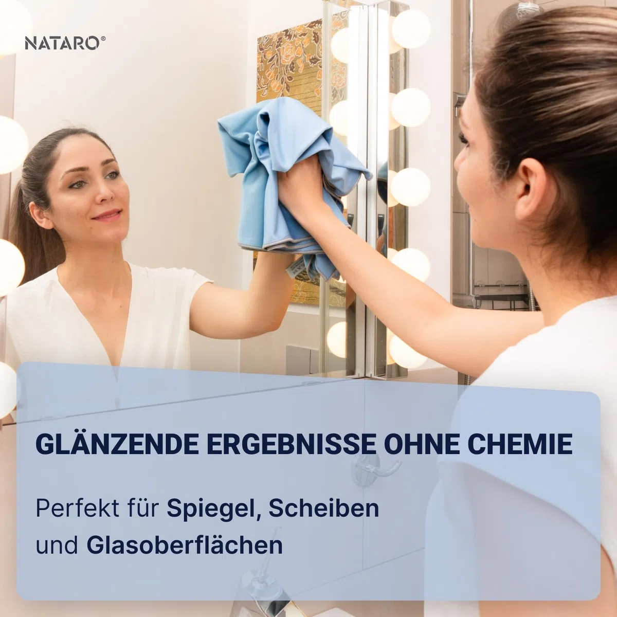 NATARO® 3 Stück Glanzzauber Microfaser Glaspoliertuch – Spiegeltuch – Made in Austria – 100% fusselfreies Poliertuch für Glas, Hochglanzoberflächen, streifenfrei, Mikrofaser, ca.48x68cm